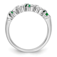 14K White Gold 3/8 carat Diamond and Emerald Complete Band