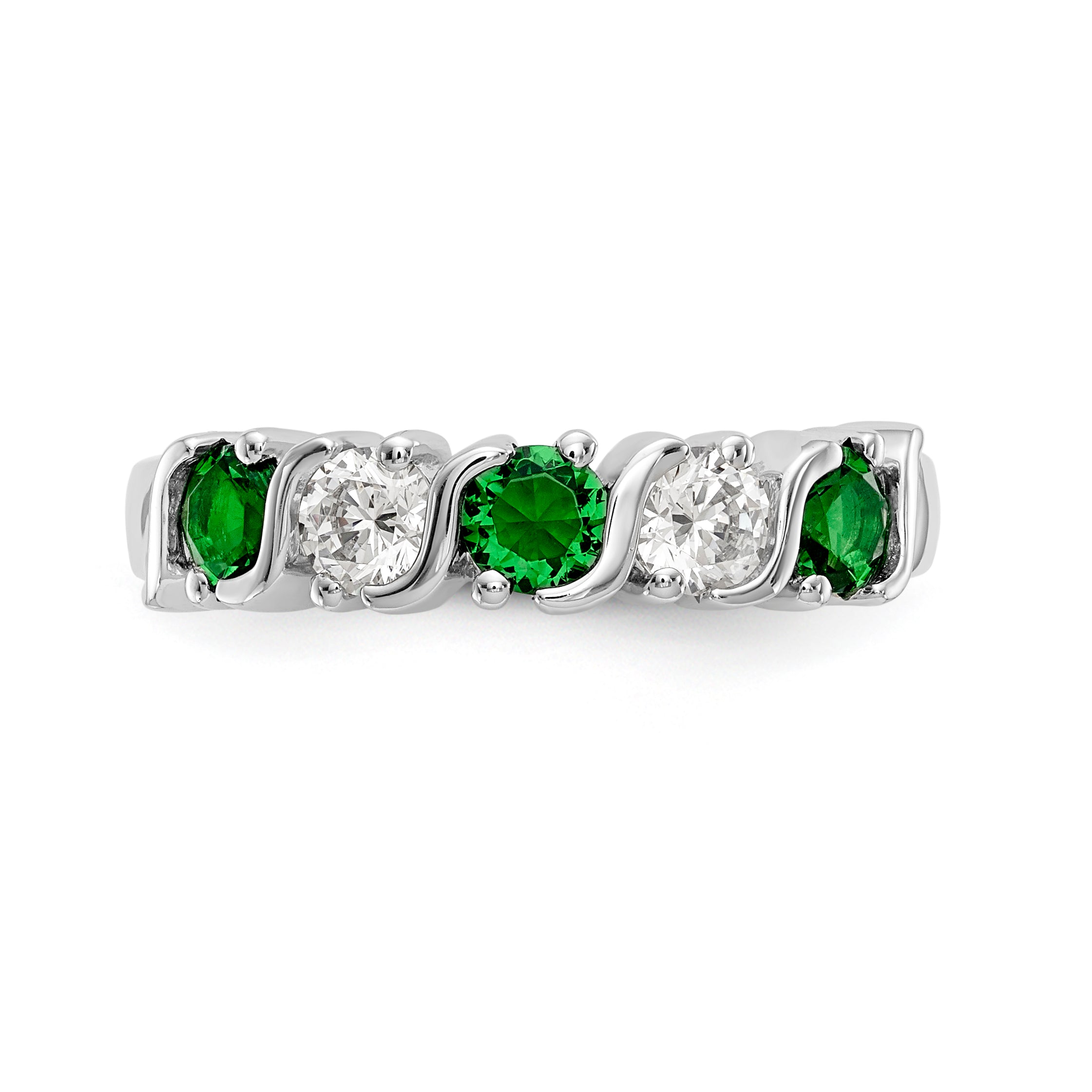 14K White Gold 3/8 carat Diamond and Emerald Complete Band - 7