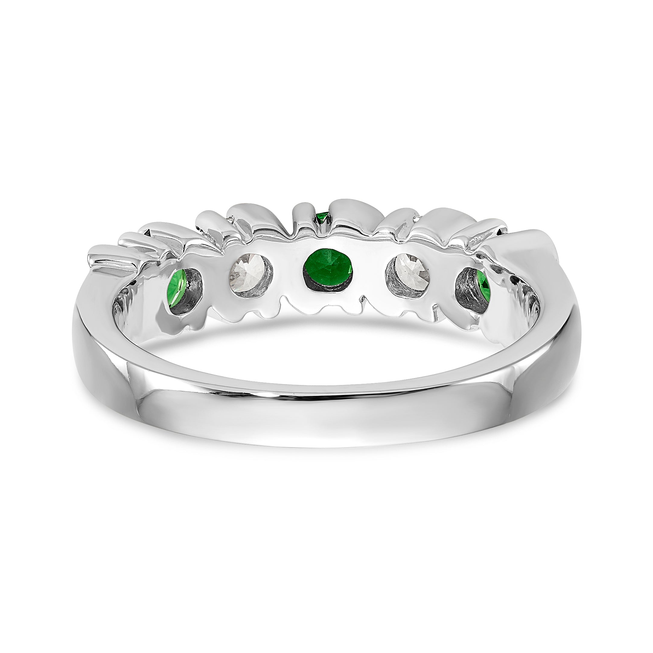 14K White Gold 3/8 carat Diamond and Emerald Complete Band