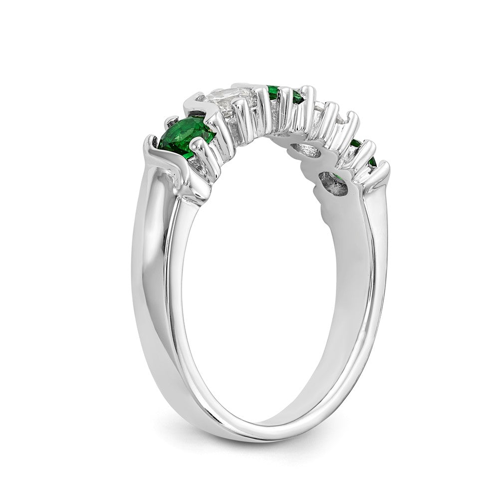 14K White Gold 3/8 carat Diamond and Emerald Complete Band