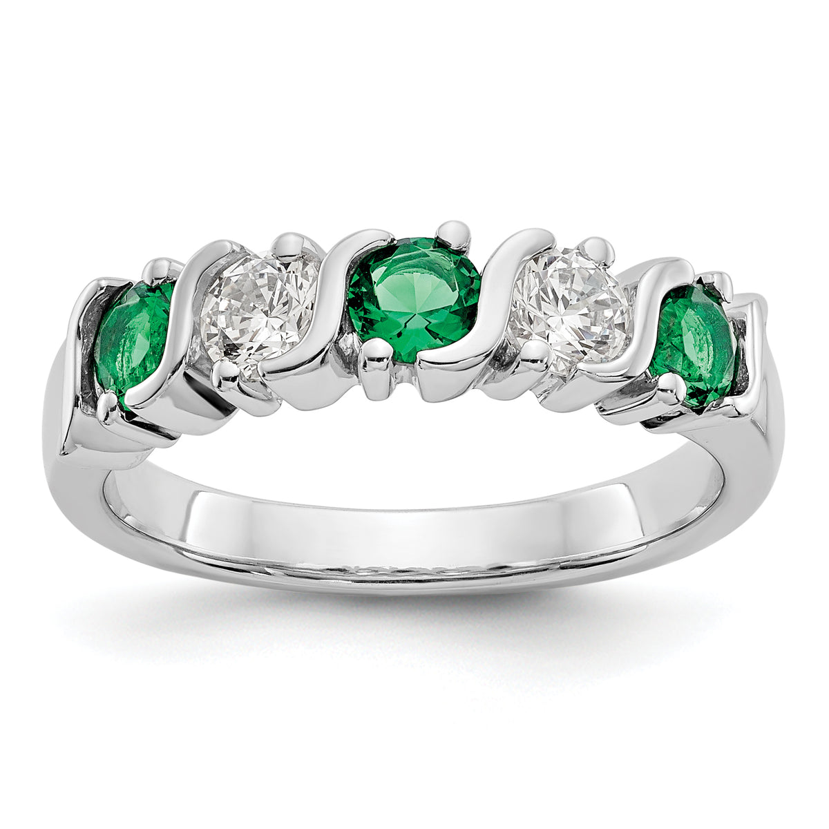 14K White Gold 3/8 carat Diamond and Emerald Complete Band