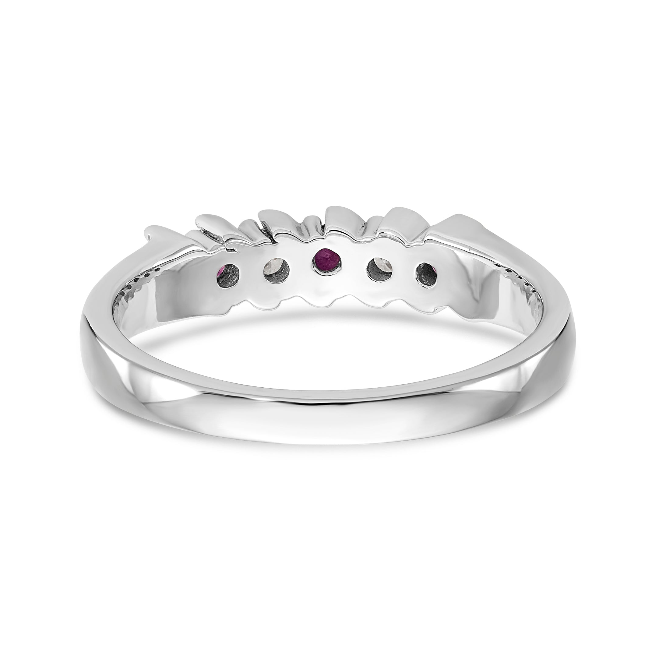 14K White Gold 1/10 carat Diamond and Ruby Complete Band