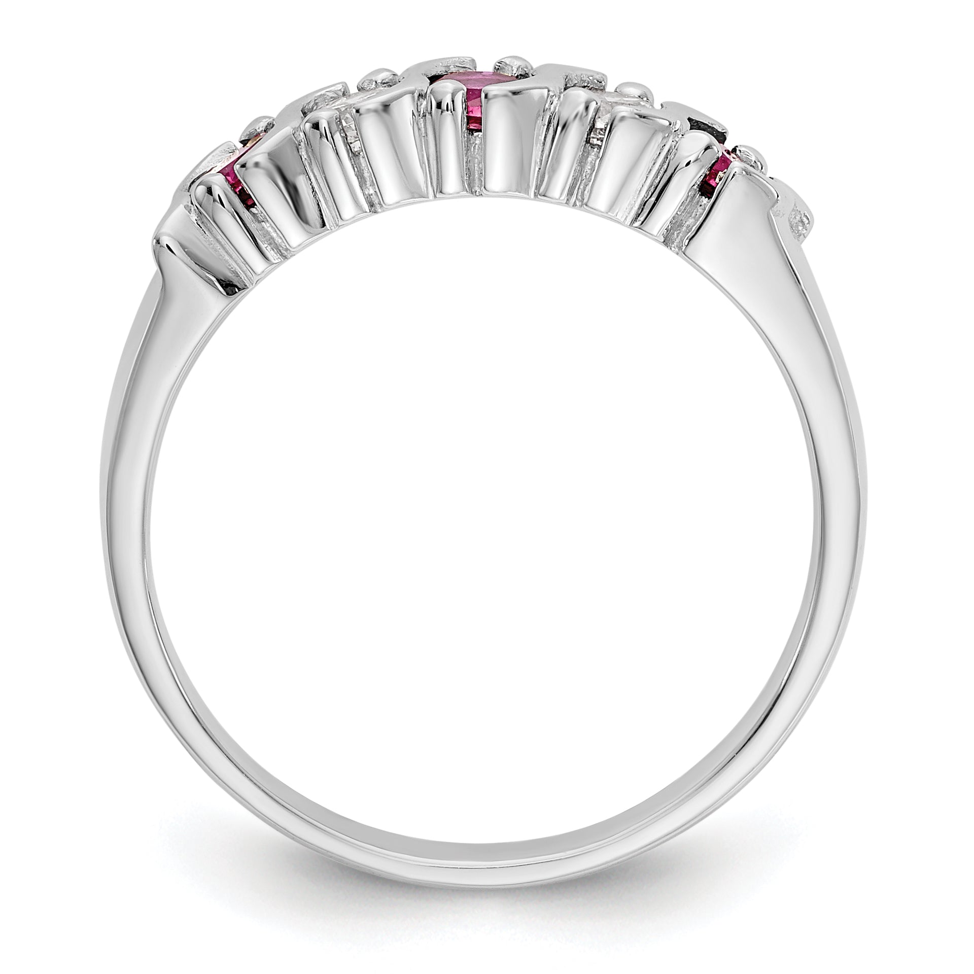 14K White Gold 1/5 carat Diamond and Ruby Complete Band