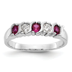 14K White Gold 1/5 carat Diamond and Ruby Complete Band