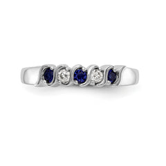 14K White Gold 1/10 carat Diamond and Blue Sapphire Complete Band - 7