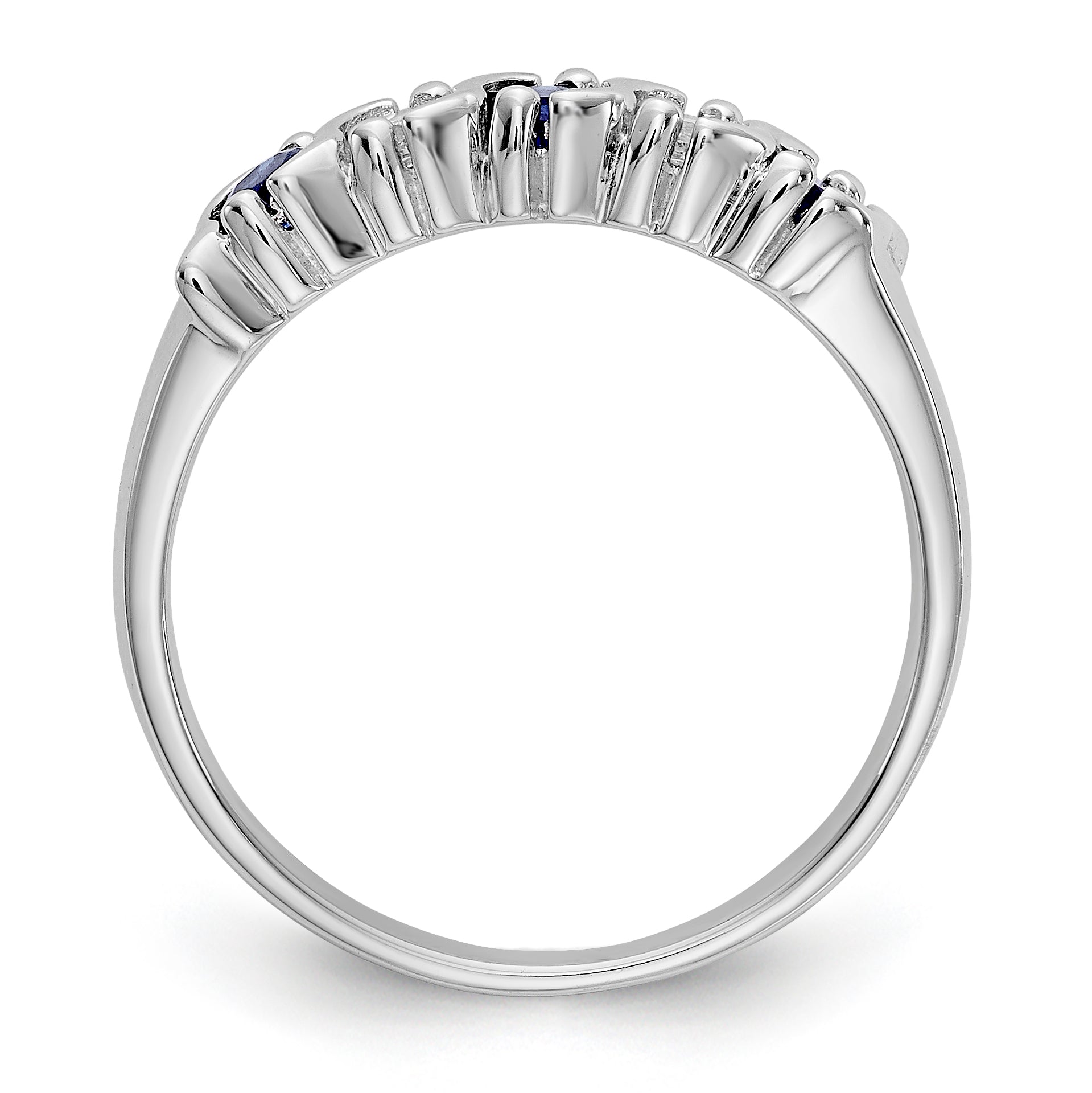 14K White Gold 1/5 carat Diamond and Blue Sapphire Complete Band