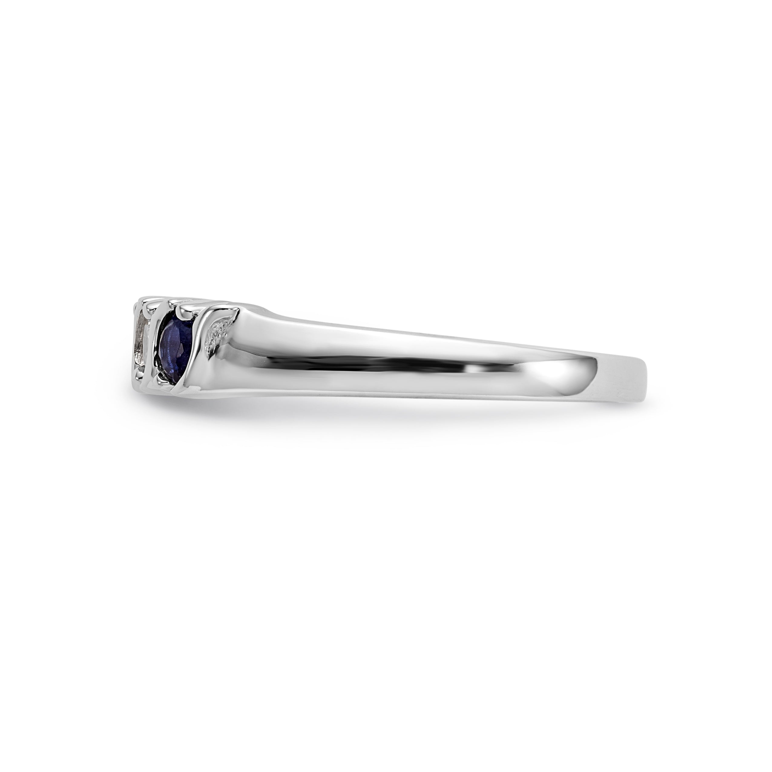 14K White Gold 1/5 carat Diamond and Blue Sapphire Complete Band