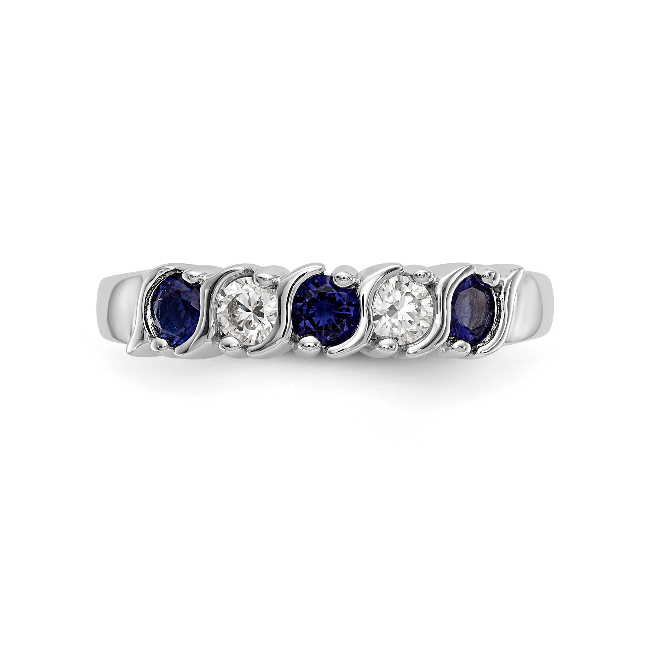 14K White Gold 1/5 carat Diamond and Blue Sapphire Complete Band