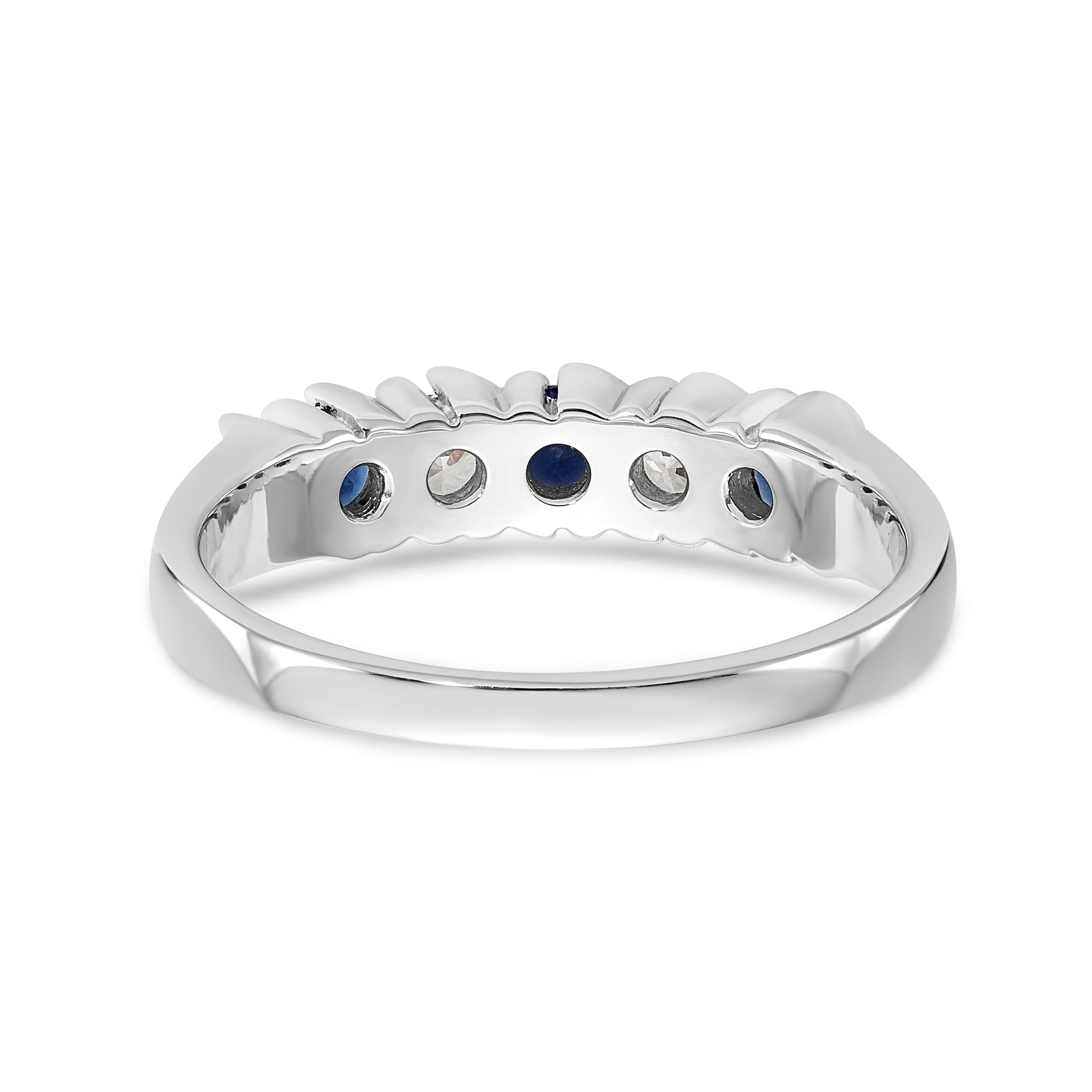 14K White Gold 1/5 carat Diamond and Blue Sapphire Complete Band