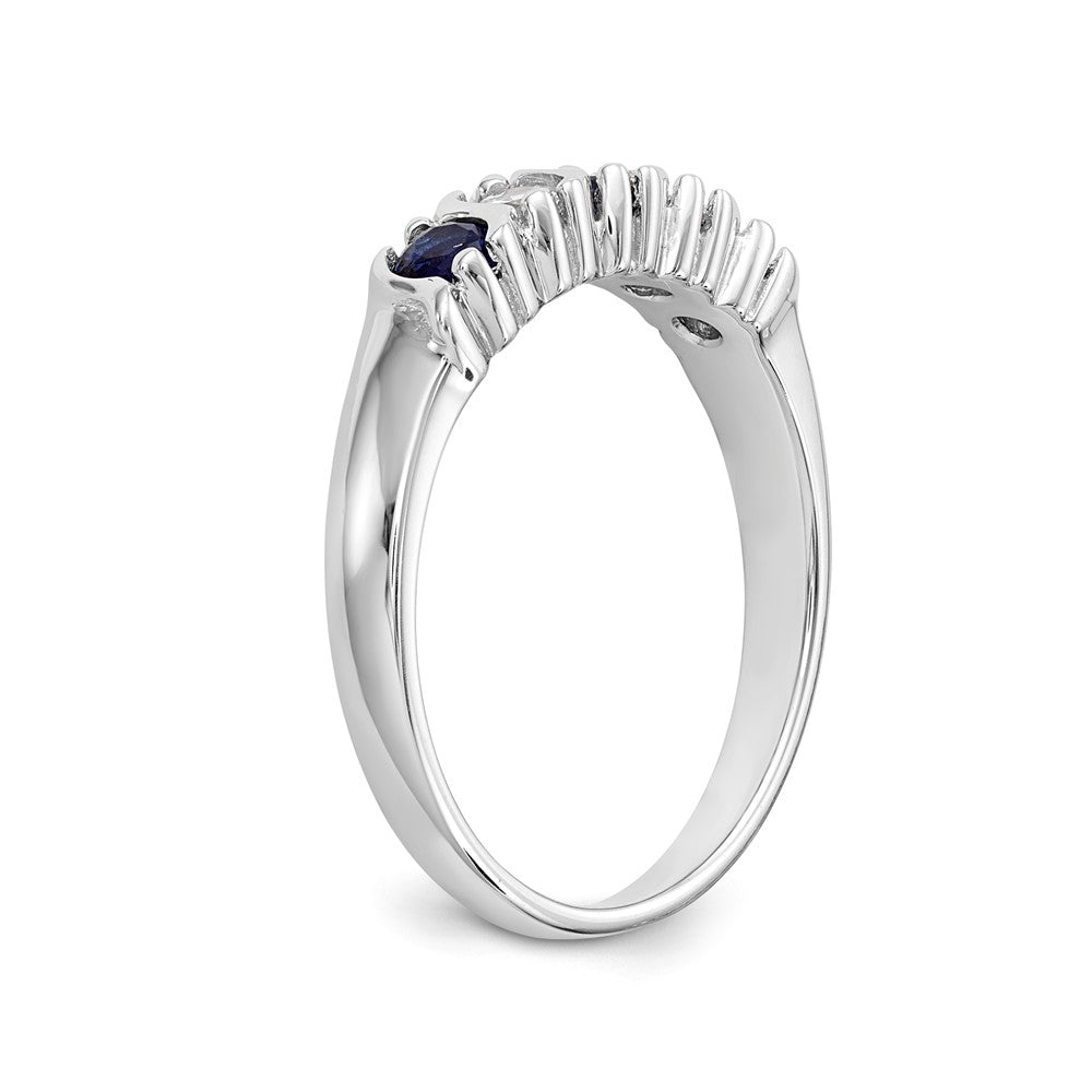 14K White Gold 1/5 carat Diamond and Blue Sapphire Complete Band