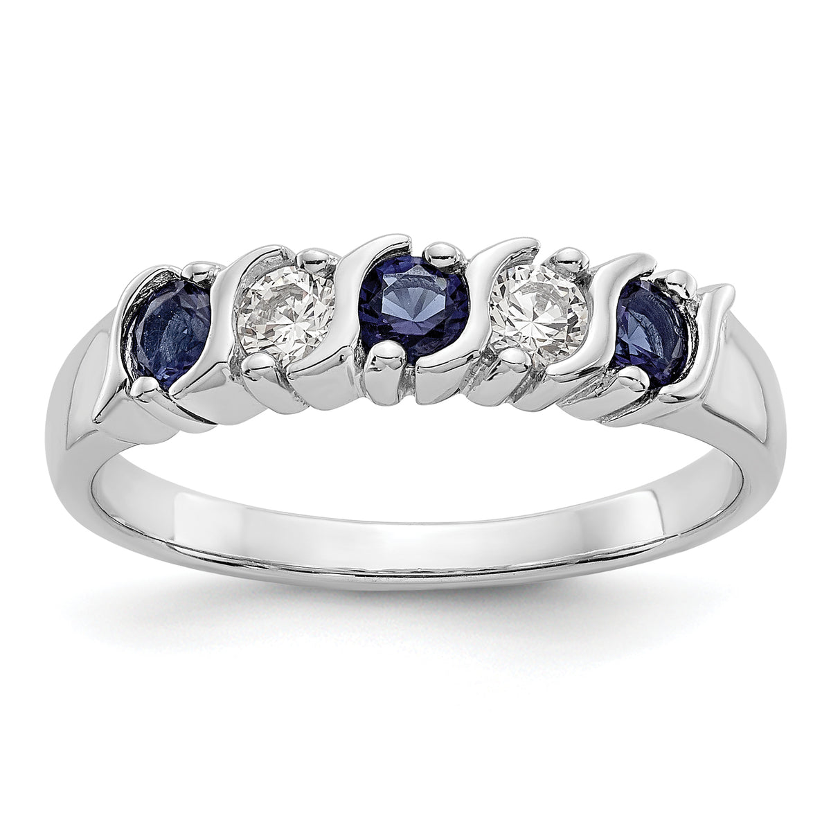 14K White Gold 1/5 carat Diamond and Blue Sapphire Complete Band