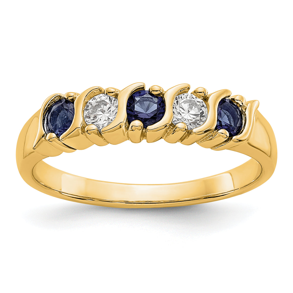 14K Yellow Gold 1/5 carat Diamond and Blue Sapphire Complete Band