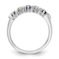 14K White Gold 1/3 carat Diamond and Blue Sapphire Complete Band