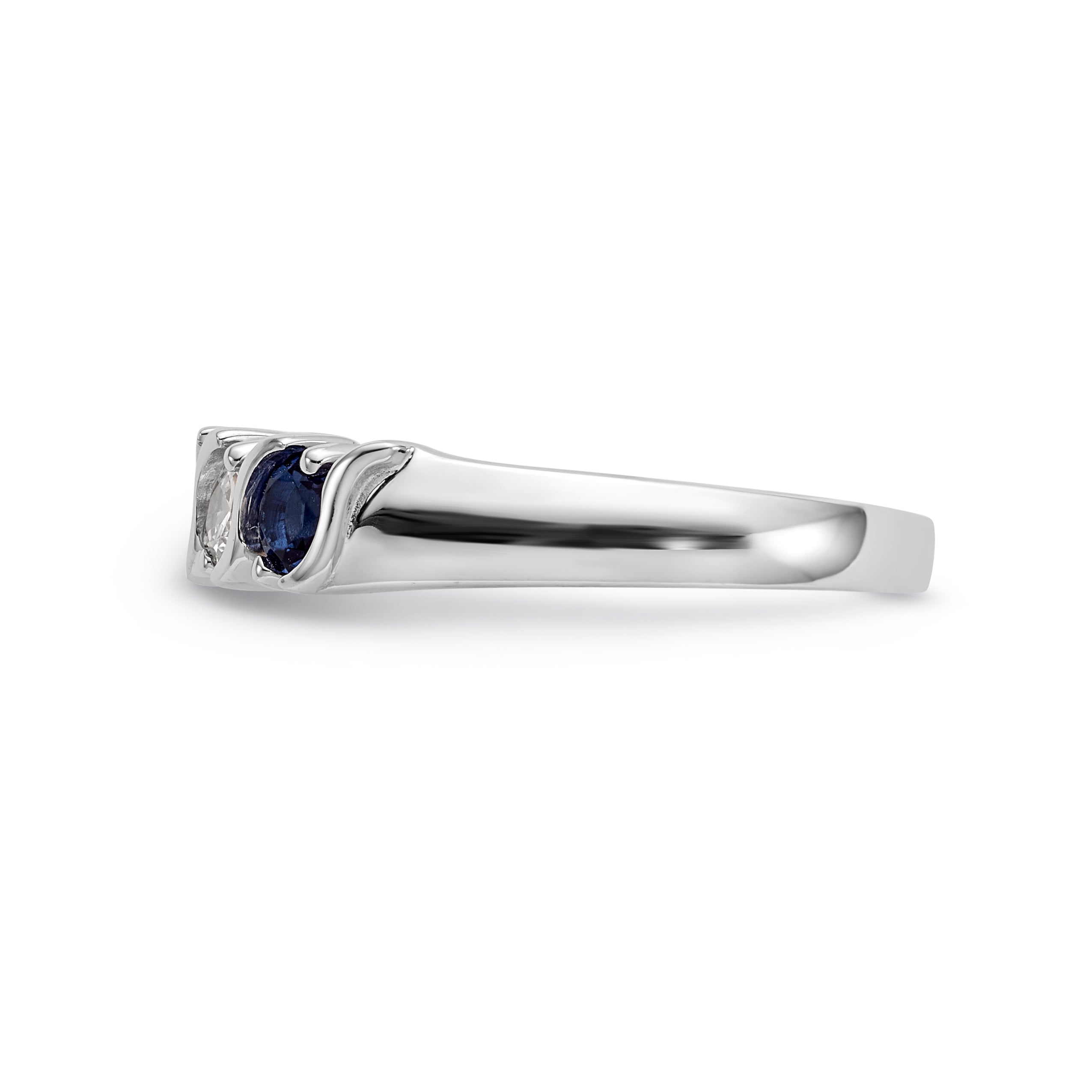 14K White Gold 1/3 carat Diamond and Blue Sapphire Complete Band