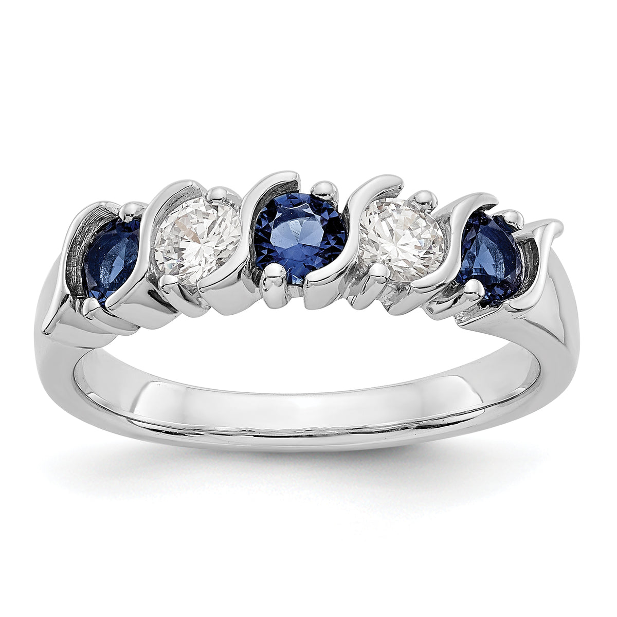 14K White Gold 1/3 carat Diamond and Blue Sapphire Complete Band