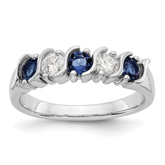 14K White Gold 1/3 carat Diamond and Blue Sapphire Complete Band