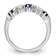 14K White Gold 3/8 carat Diamond and Blue Sapphire Complete Band