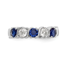 14K White Gold 3/8 carat Diamond and Blue Sapphire Complete Band