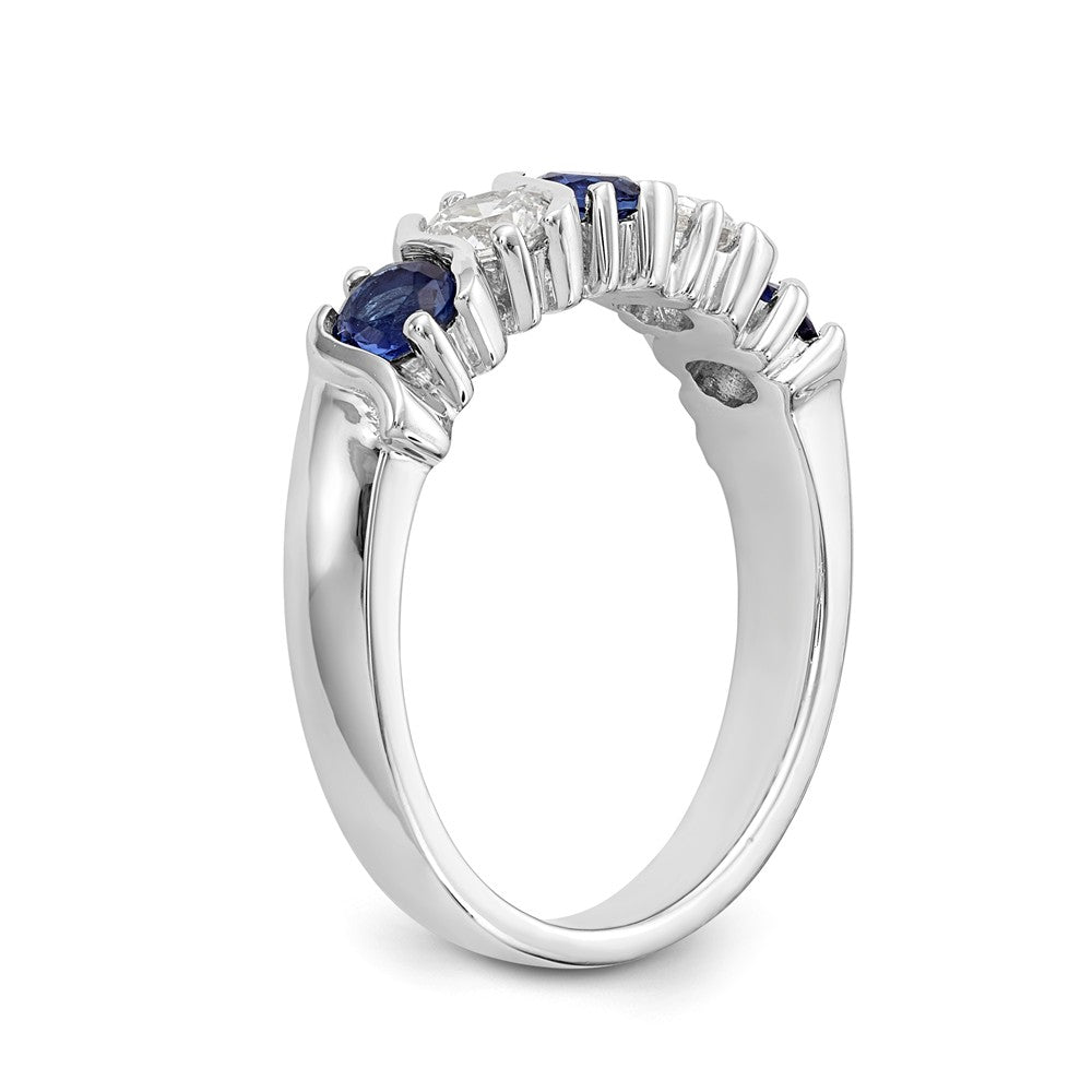 14K White Gold 3/8 carat Diamond and Blue Sapphire Complete Band