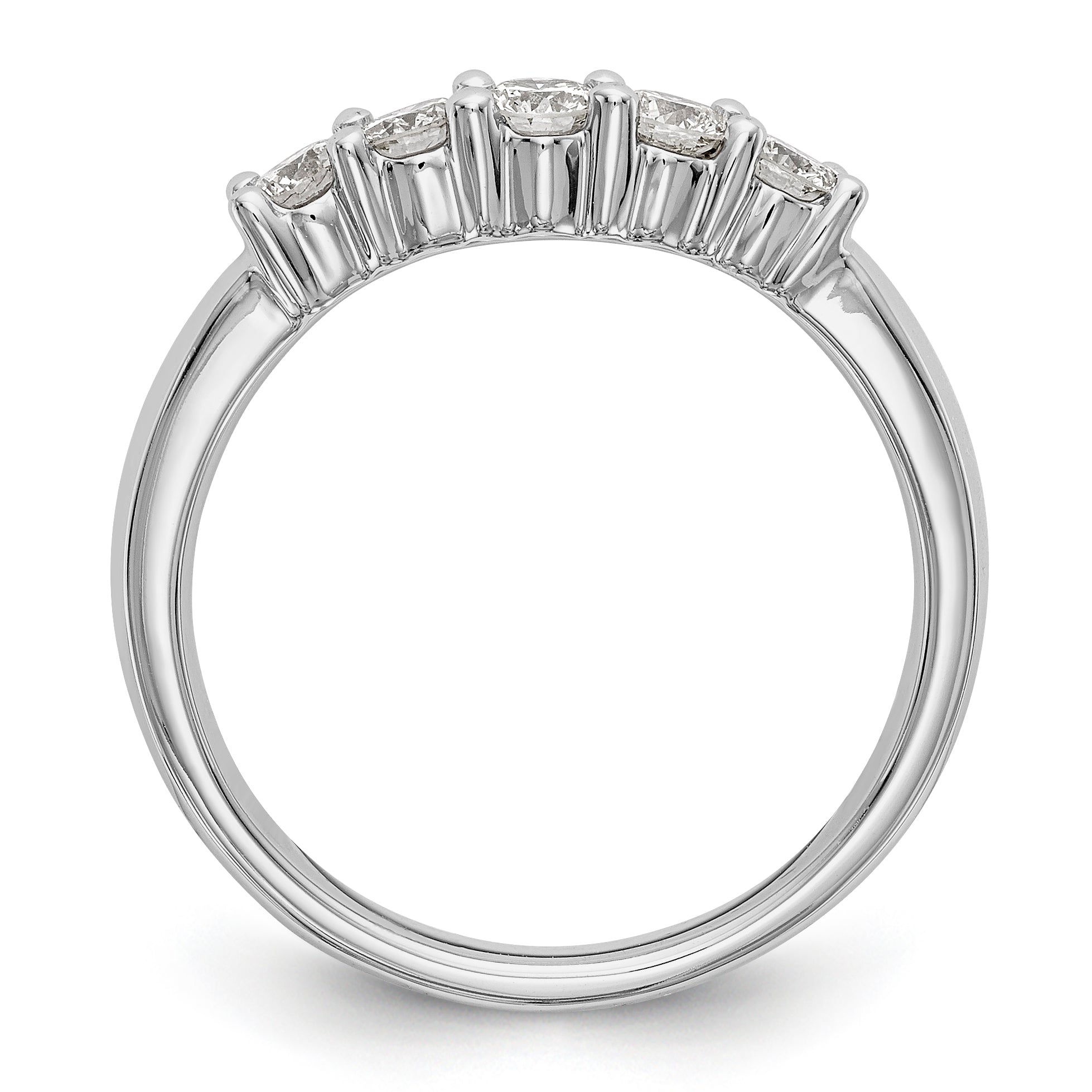 14K White Gold 5-Stone Shared Prong 1/2 carat Round Complete Diamond Band - 7