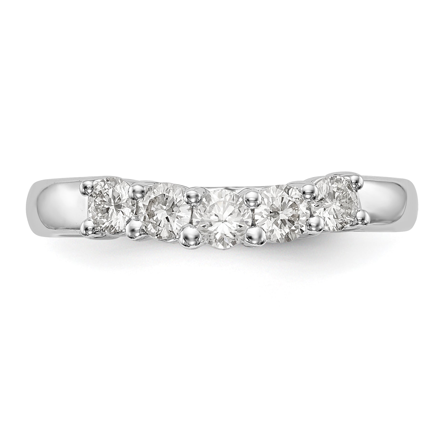 14K White Gold 5-Stone Shared Prong 1/2 carat Round Complete Diamond Band - 7