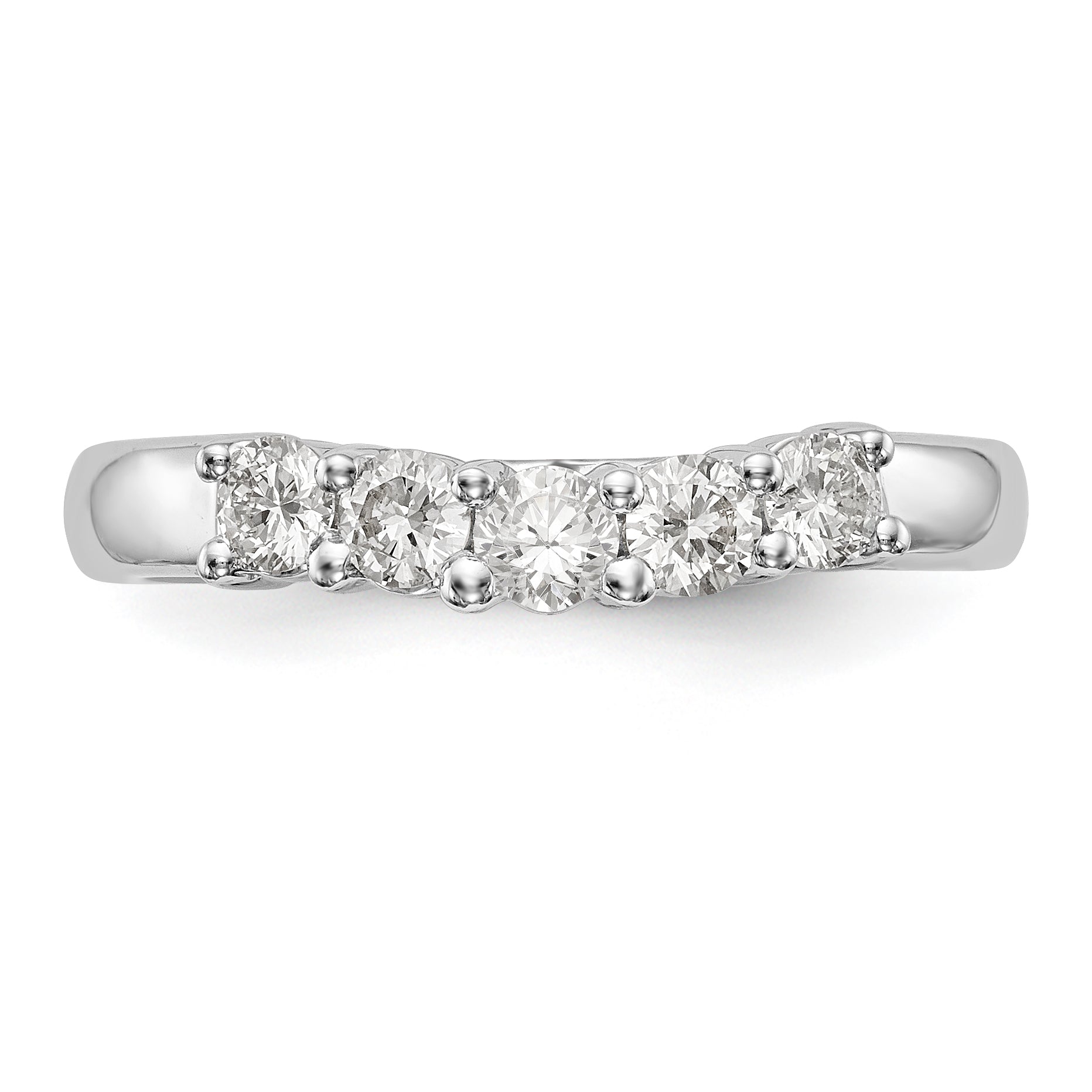 14K White Gold 5-Stone Shared Prong 1/2 carat Round Complete Diamond Band