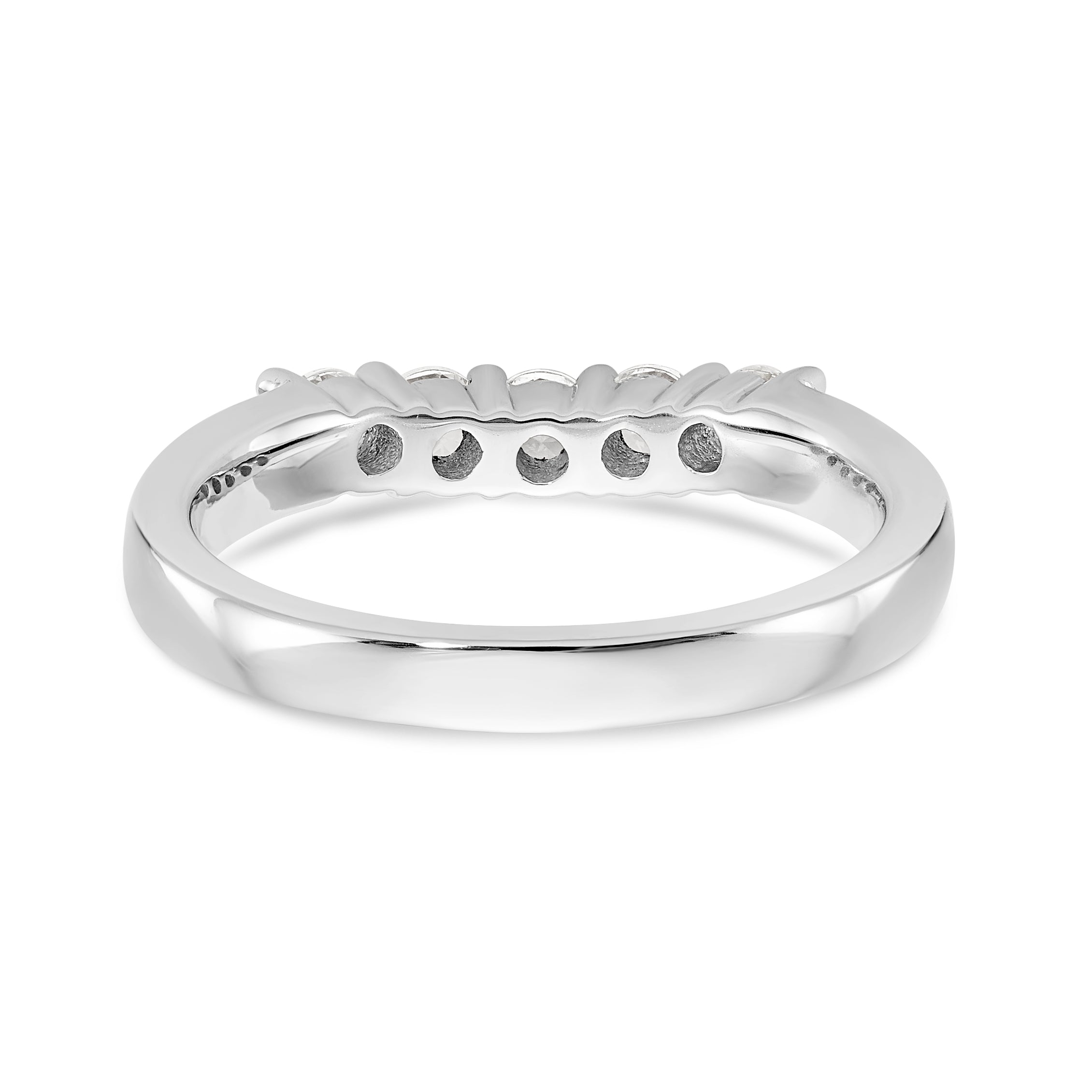 14K White Gold 5-Stone Shared Prong 1/2 carat Round Complete Diamond Band - 7