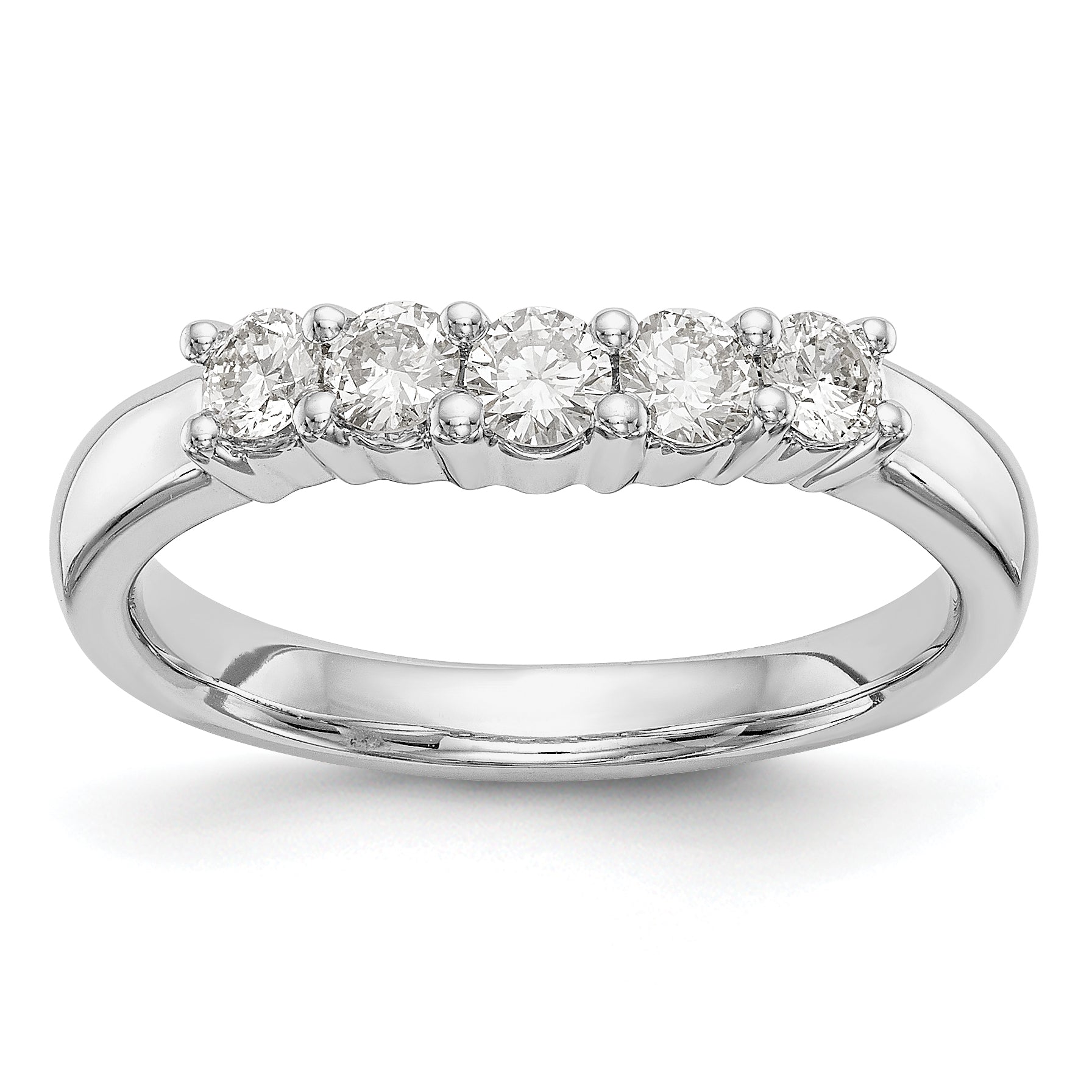 14K White Gold 5-Stone Shared Prong 1/2 carat Round Complete Diamond Band Main image