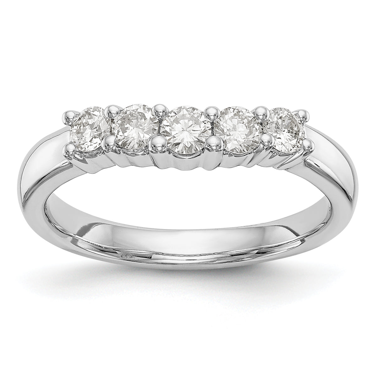 14K White Gold 5-Stone Shared Prong 1/2 carat Round Complete Diamond Band - 7