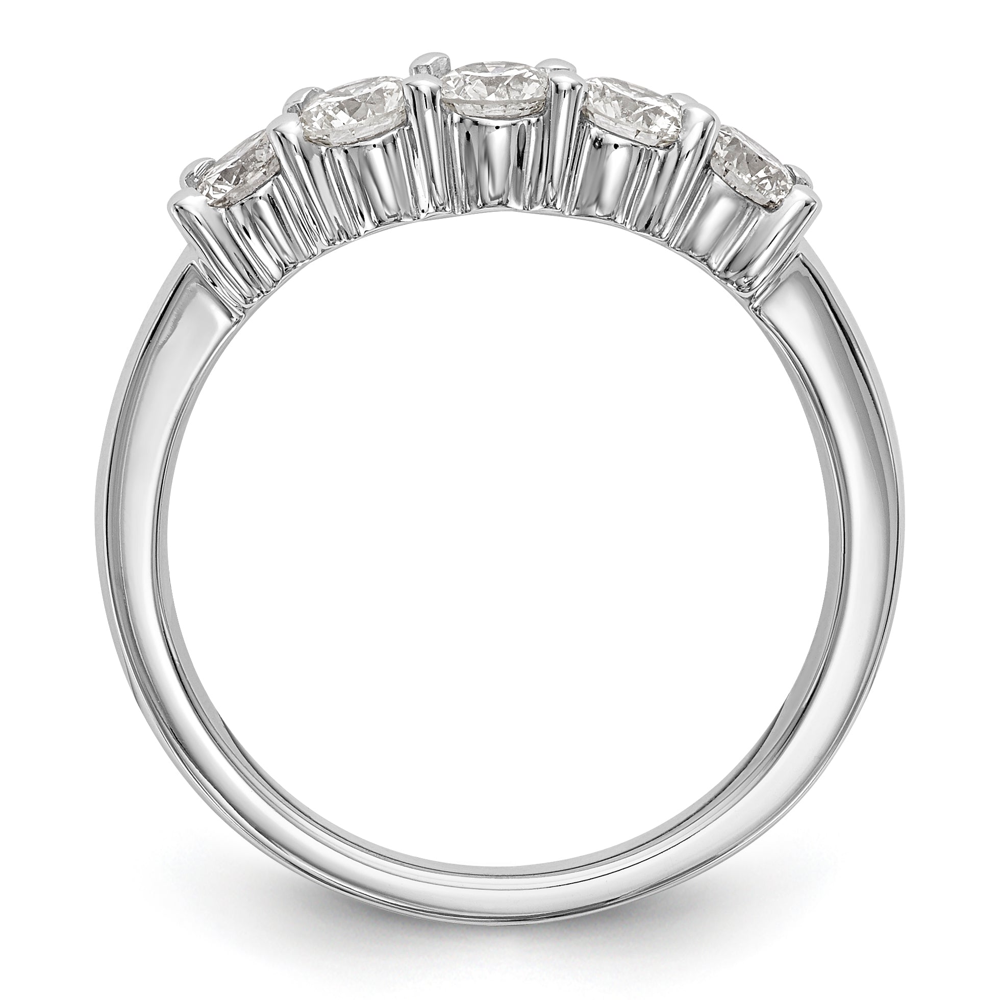 14K White Gold 5-Stone Shared Prong 3/4 carat Round Complete Diamond Band - 7