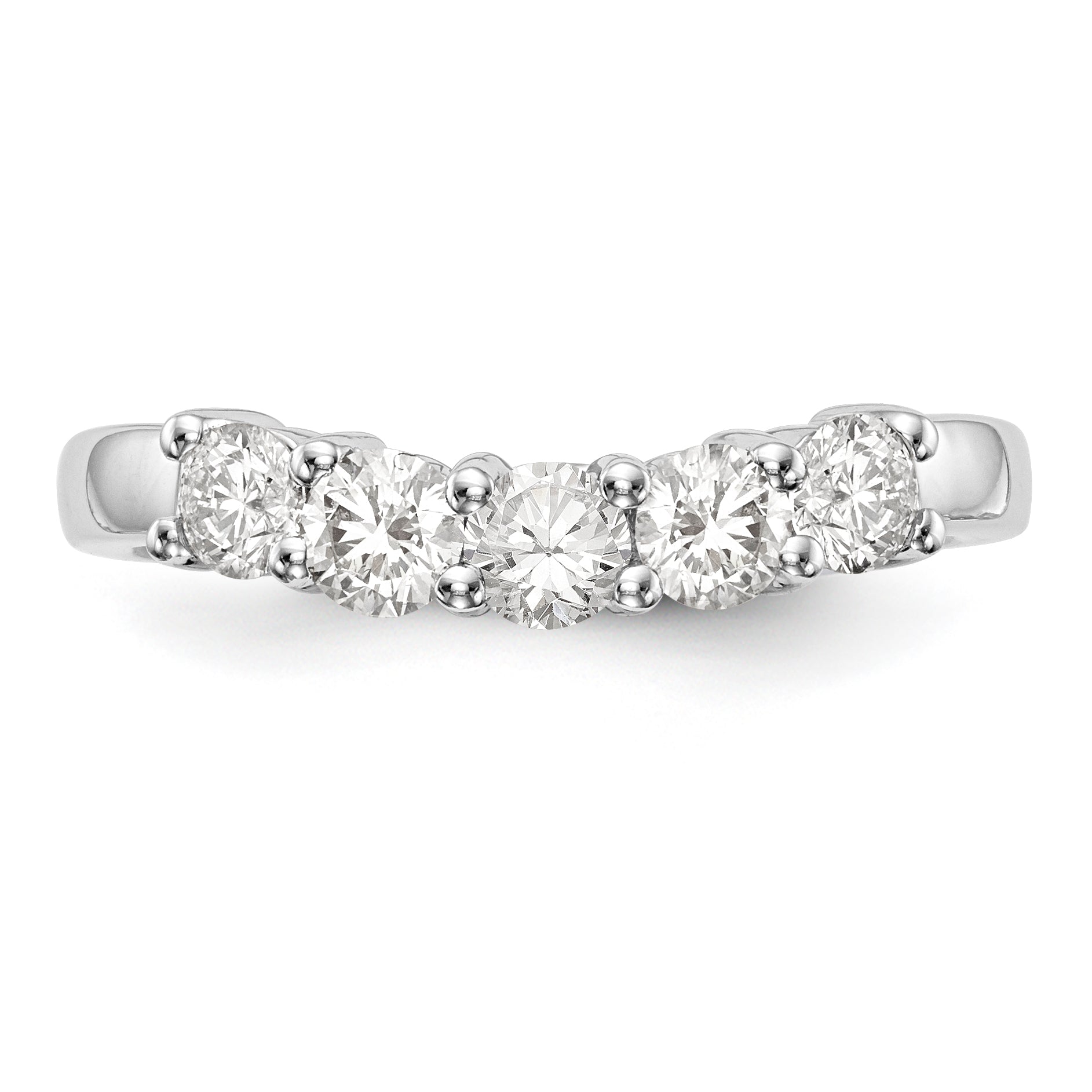 14K White Gold 5-Stone Shared Prong 3/4 carat Round Complete Diamond Band - 7