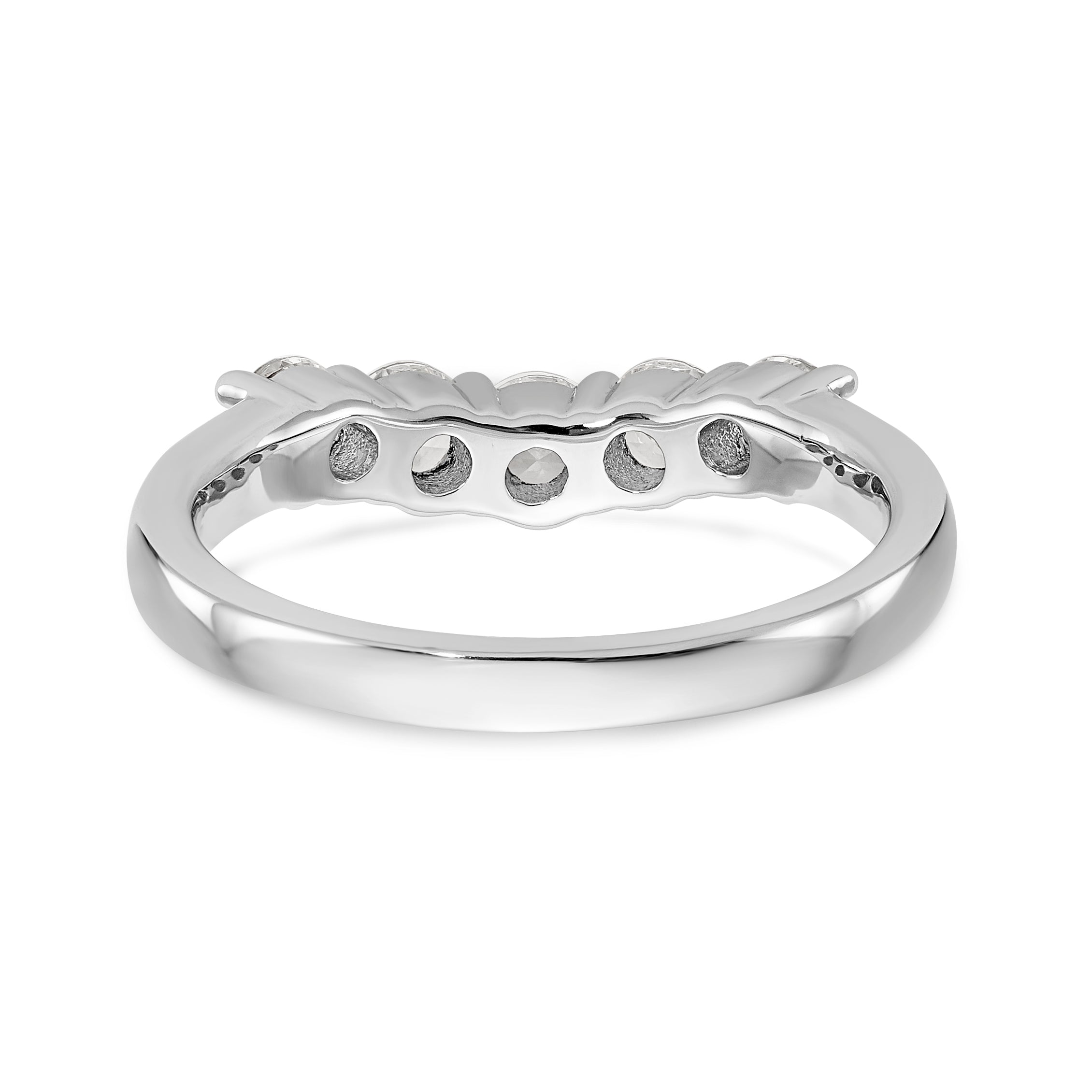 14K White Gold 5-Stone Shared Prong 3/4 carat Round Complete Diamond Band - 7