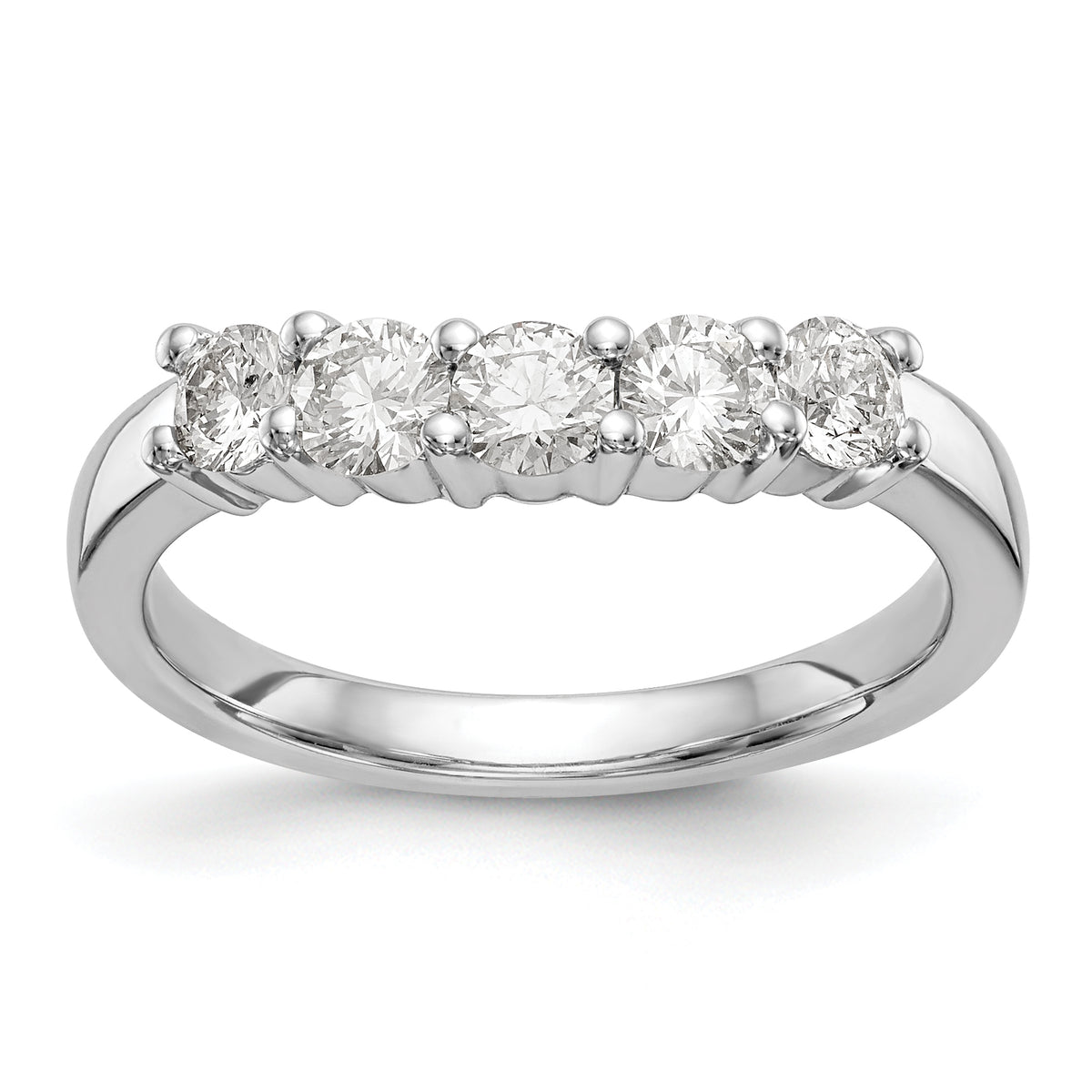 14K White Gold 5-Stone Shared Prong 3/4 carat Round Complete Diamond Band - 7