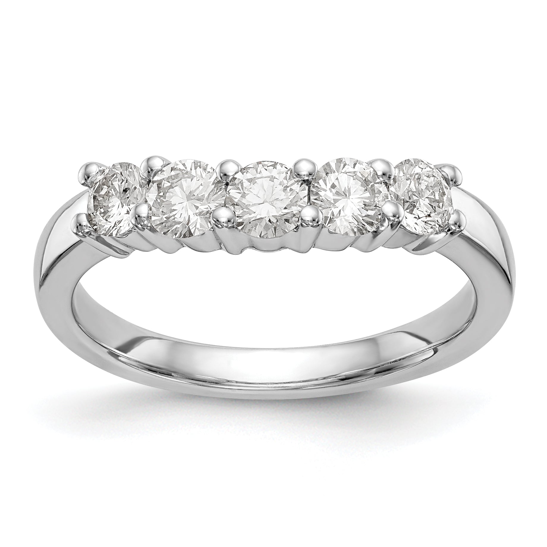 14K White Gold 5-Stone Shared Prong 3/4 carat Round Complete Diamond Band Main image