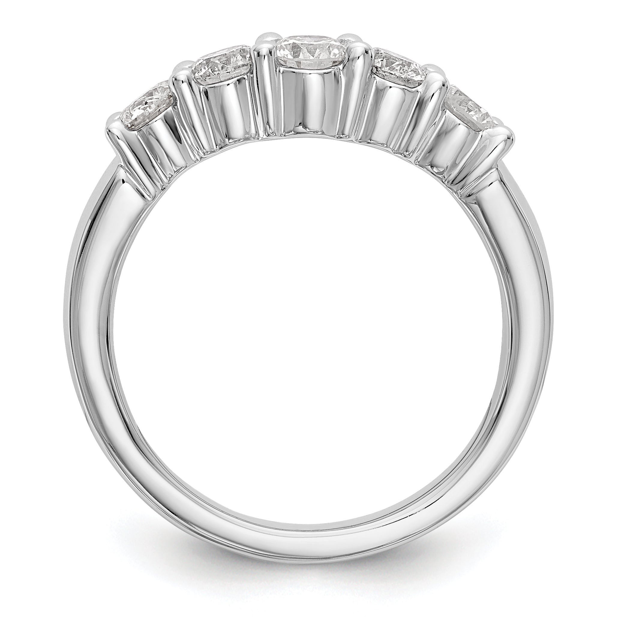 14K White Gold 5-Stone Shared Prong 7/8 carat Round Complete Diamond Band - 7