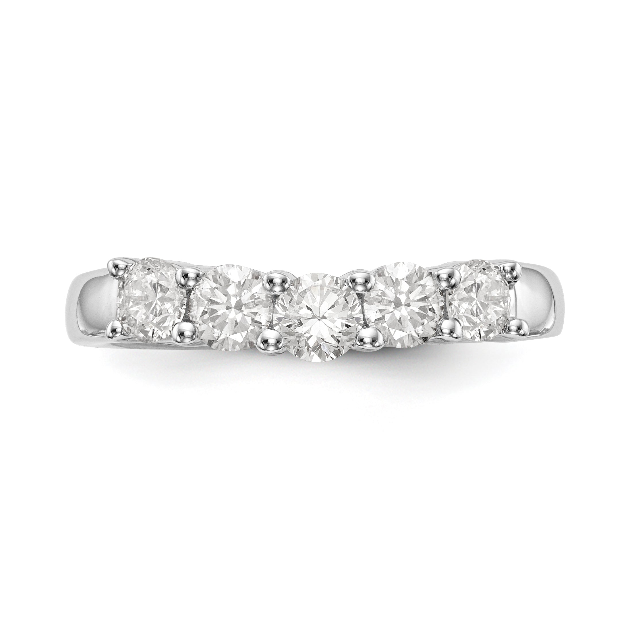 14K White Gold 5-Stone Shared Prong 7/8 carat Round Complete Diamond Band - 7