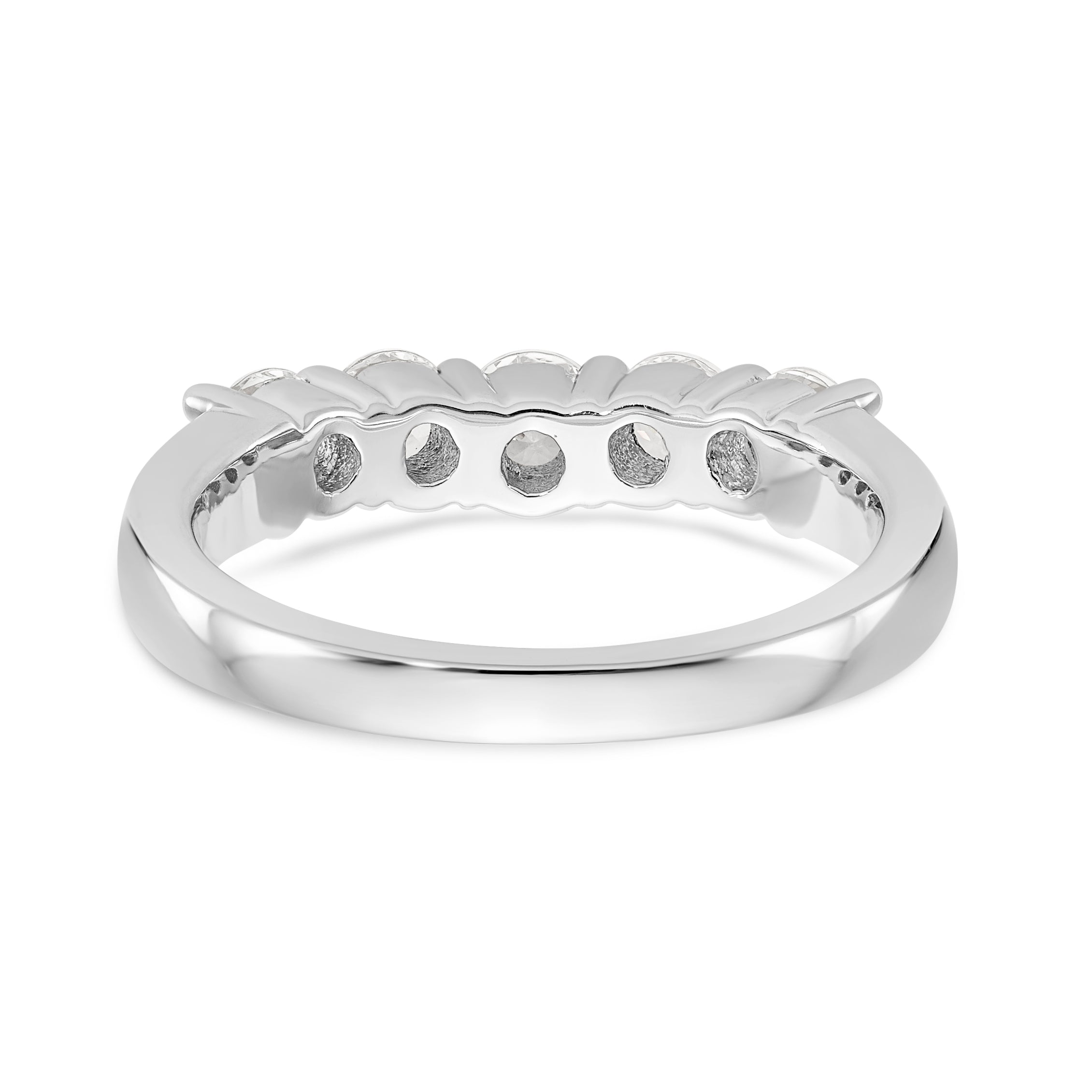 14K White Gold 5-Stone Shared Prong 7/8 carat Round Complete Diamond Band - 7
