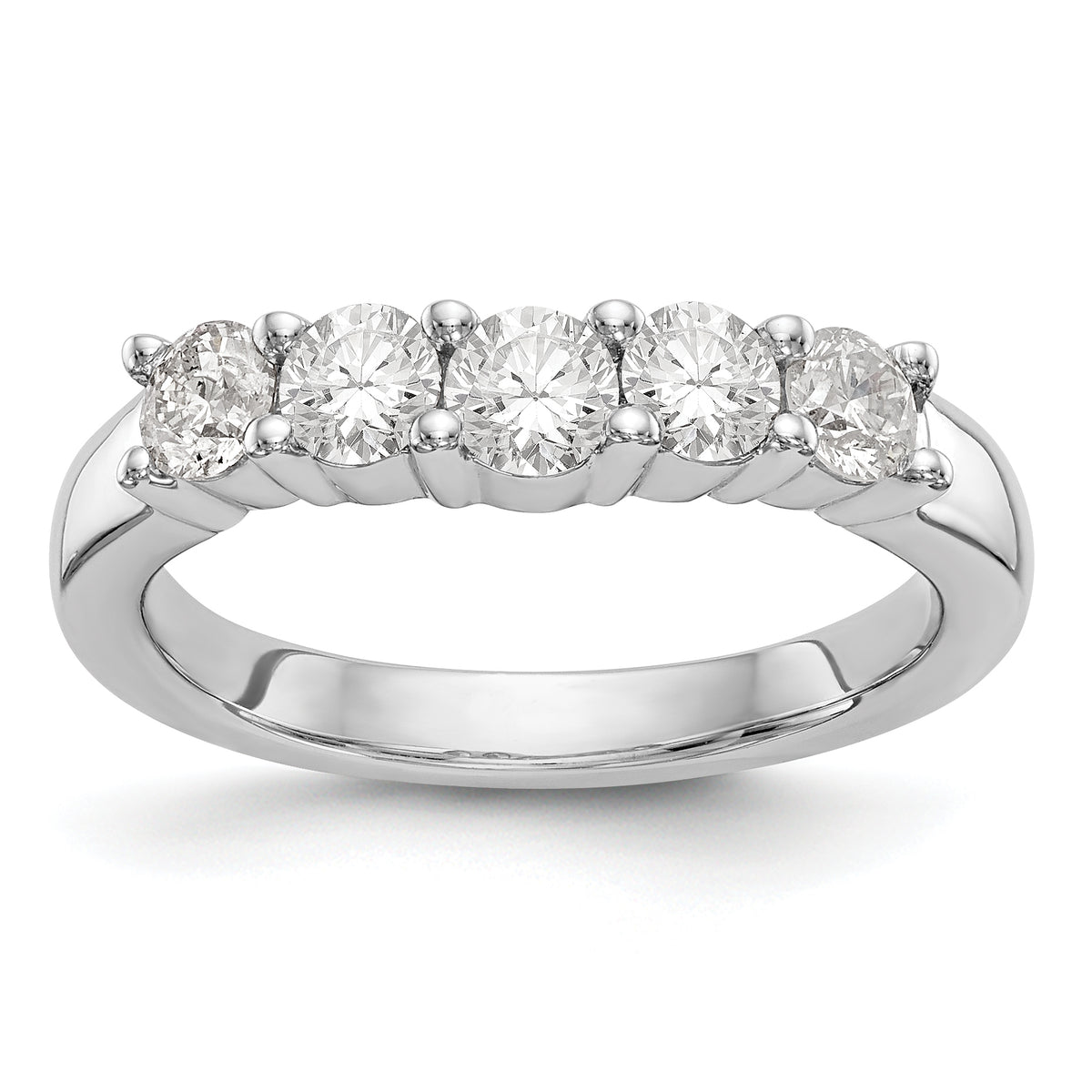 14K White Gold 5-Stone Shared Prong 7/8 carat Round Complete Diamond Band - 7