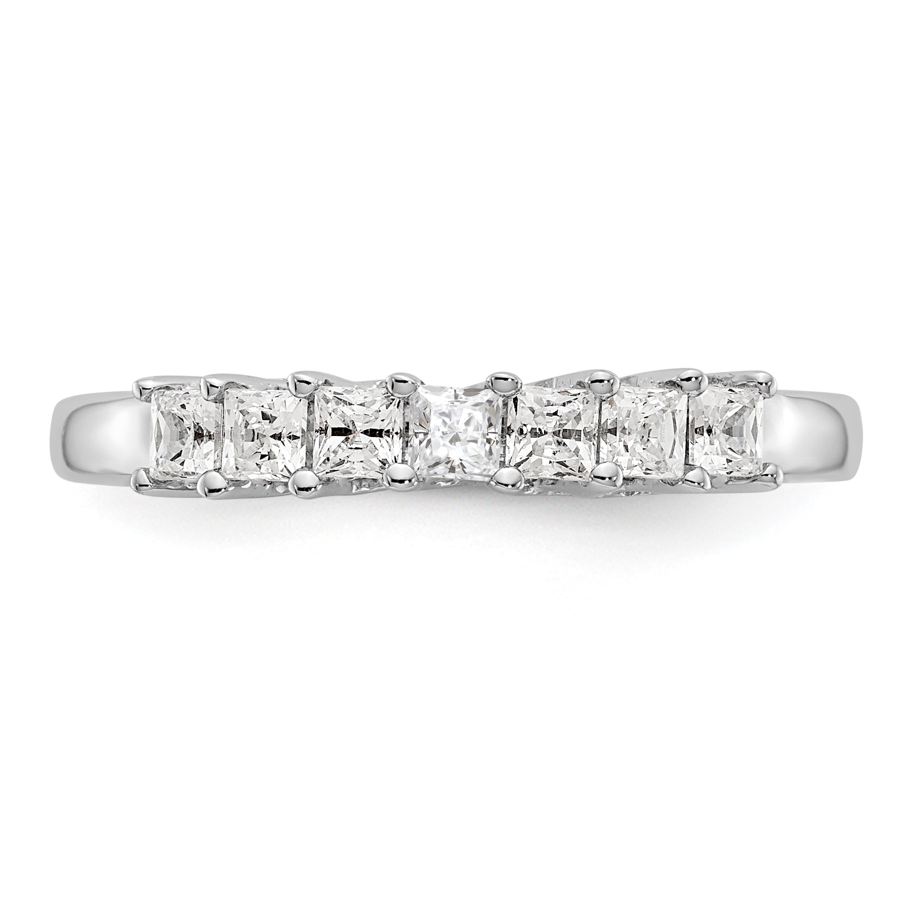 14K White Gold 7-Stone Shared Prong 1/2 carat Complete Princess Diamond Band