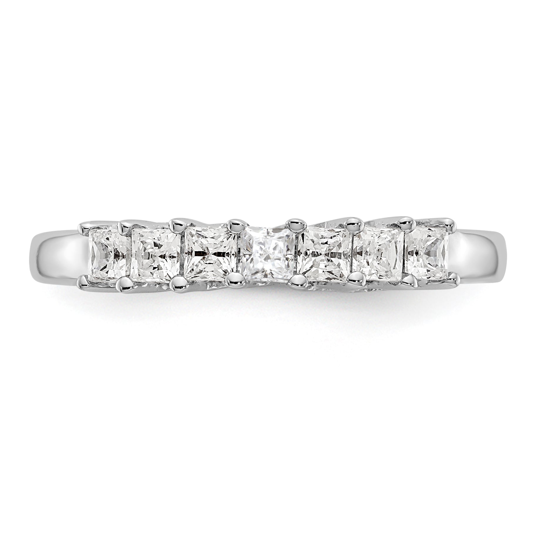 14K White Gold 7-Stone Shared Prong 1/2 carat Complete Princess Diamond Band - 7