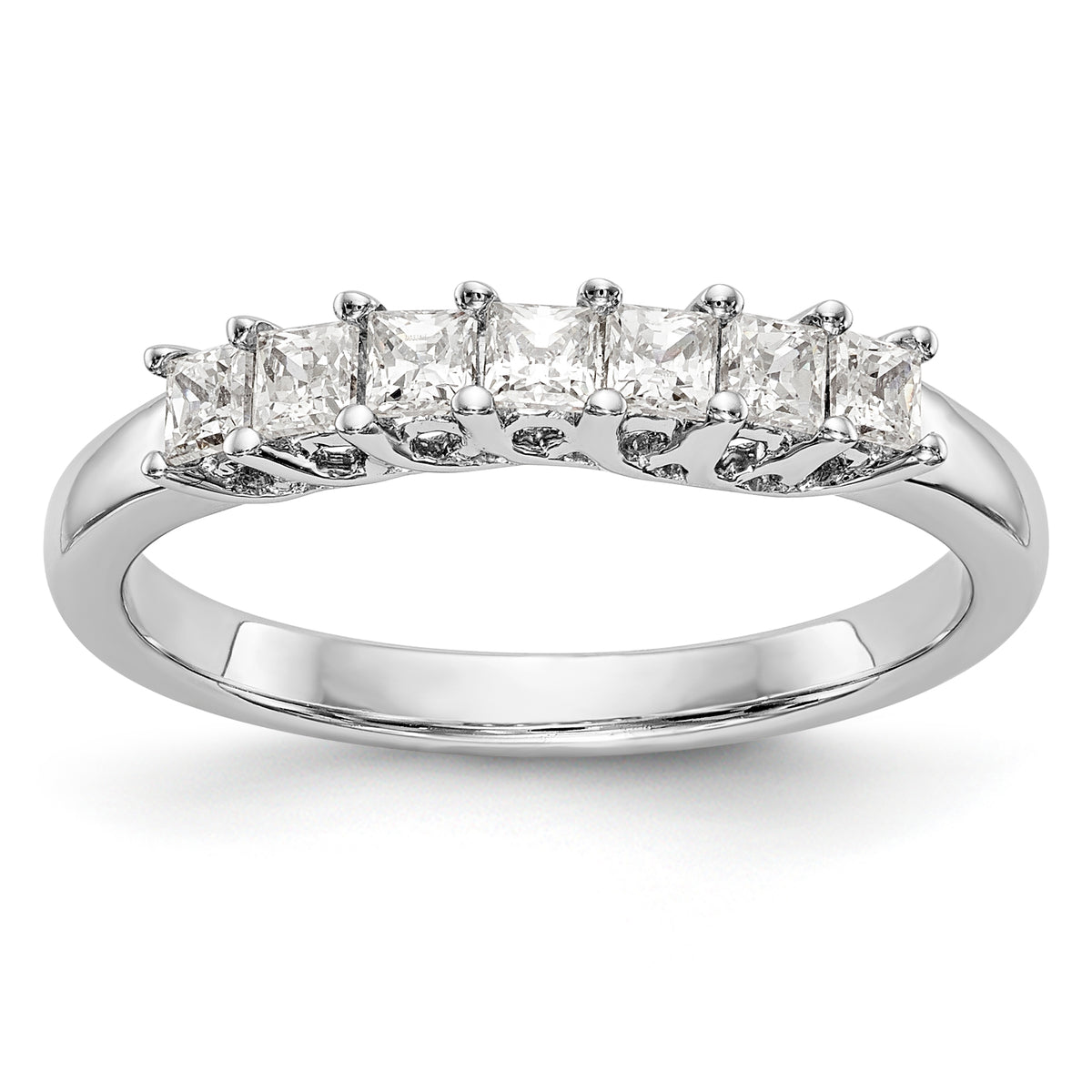 14K White Gold 7-Stone Shared Prong 1/2 carat Complete Princess Diamond Band - 7