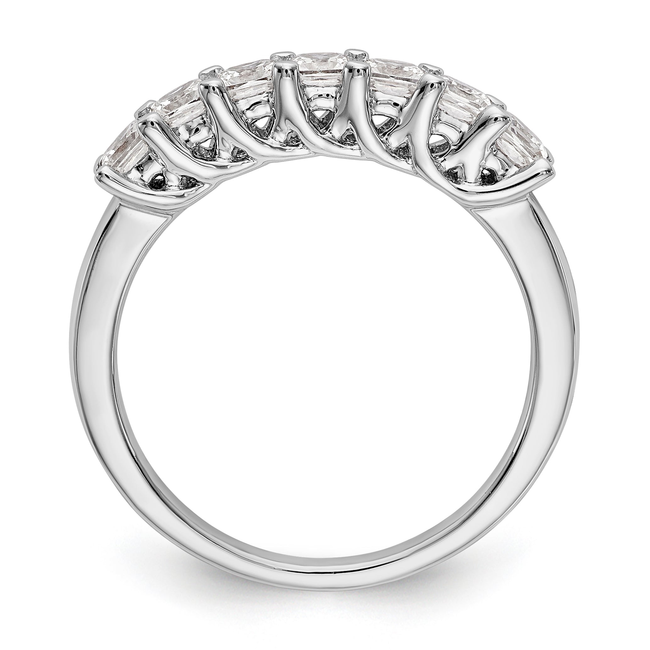 14K White Gold 7-Stone Shared Prong 1 carat Complete Princess Diamond Band - 7