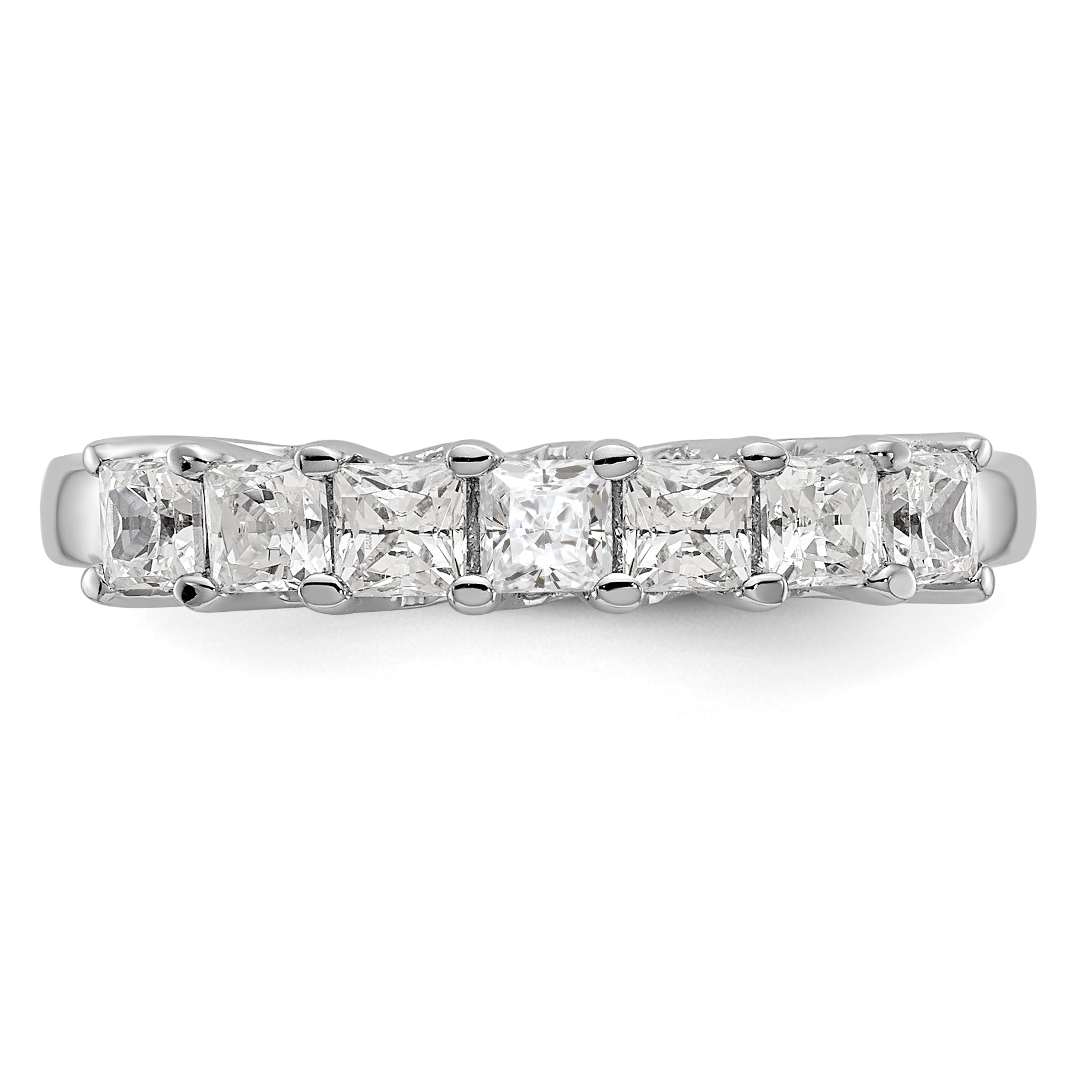 14K White Gold 7-Stone Shared Prong 1 carat Complete Princess Diamond Band - 7