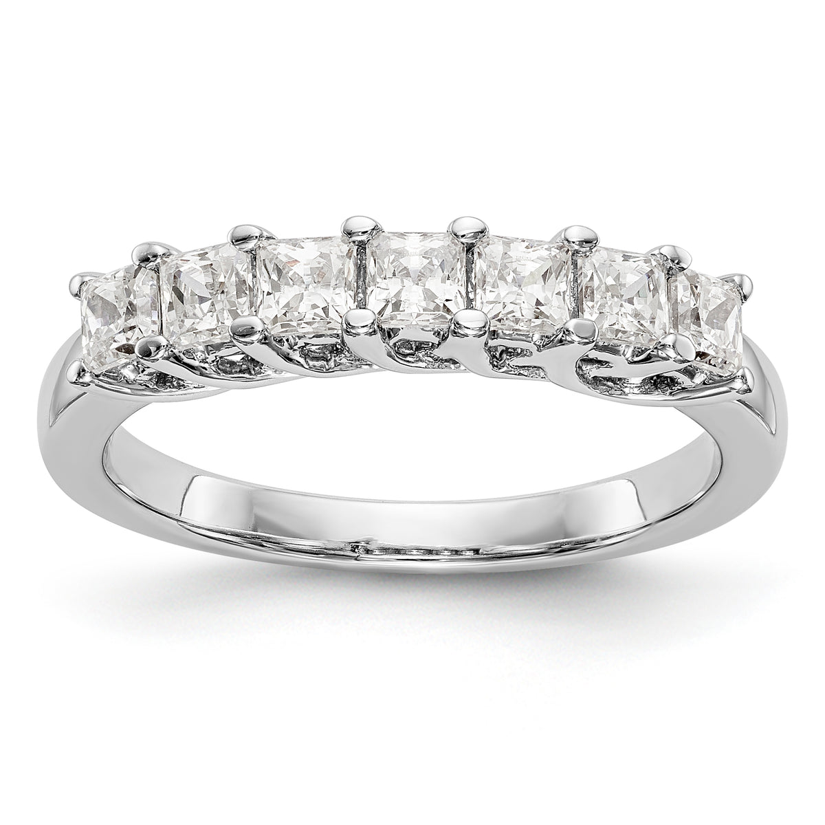 14K White Gold 7-Stone Shared Prong 1 carat Complete Princess Diamond Band - 7