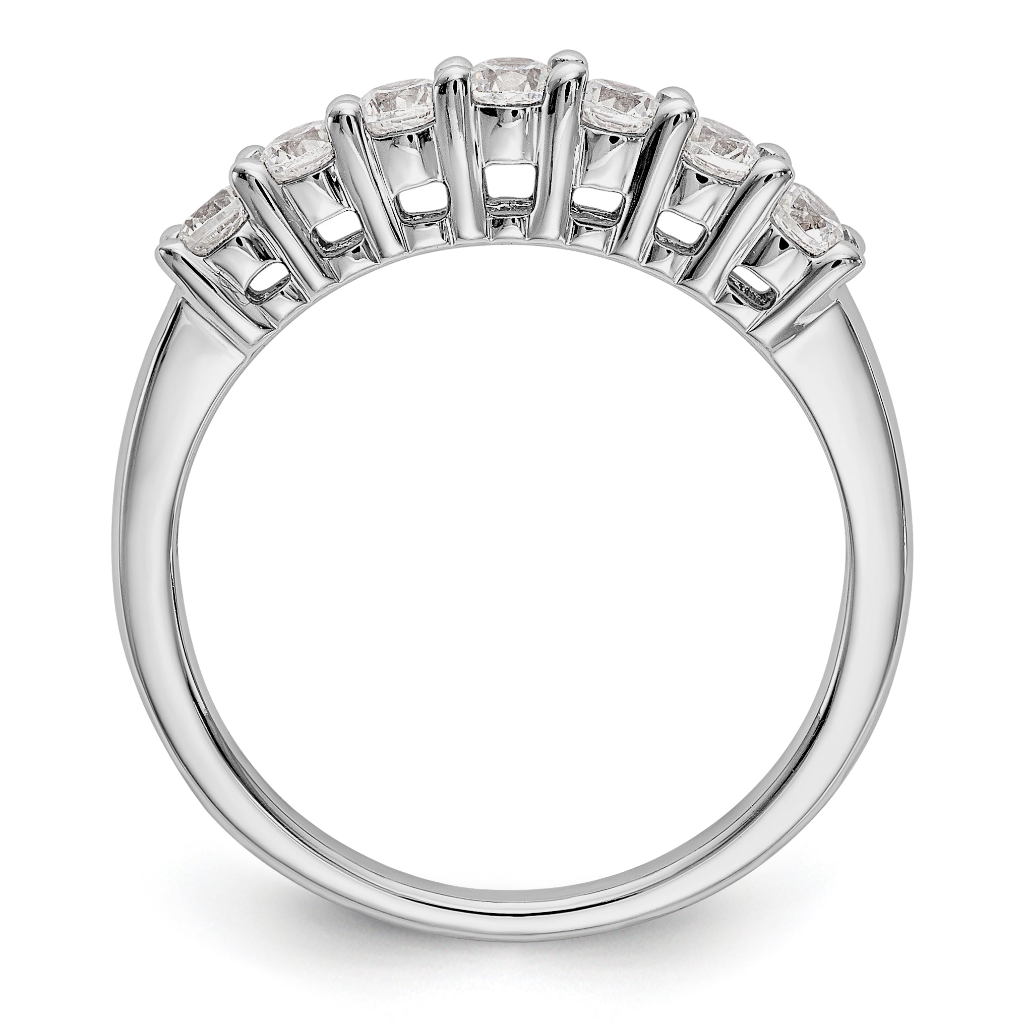 14K White Gold 7-Stone Shared Prong 1/2 carat Complete Round Diamond Band - 7