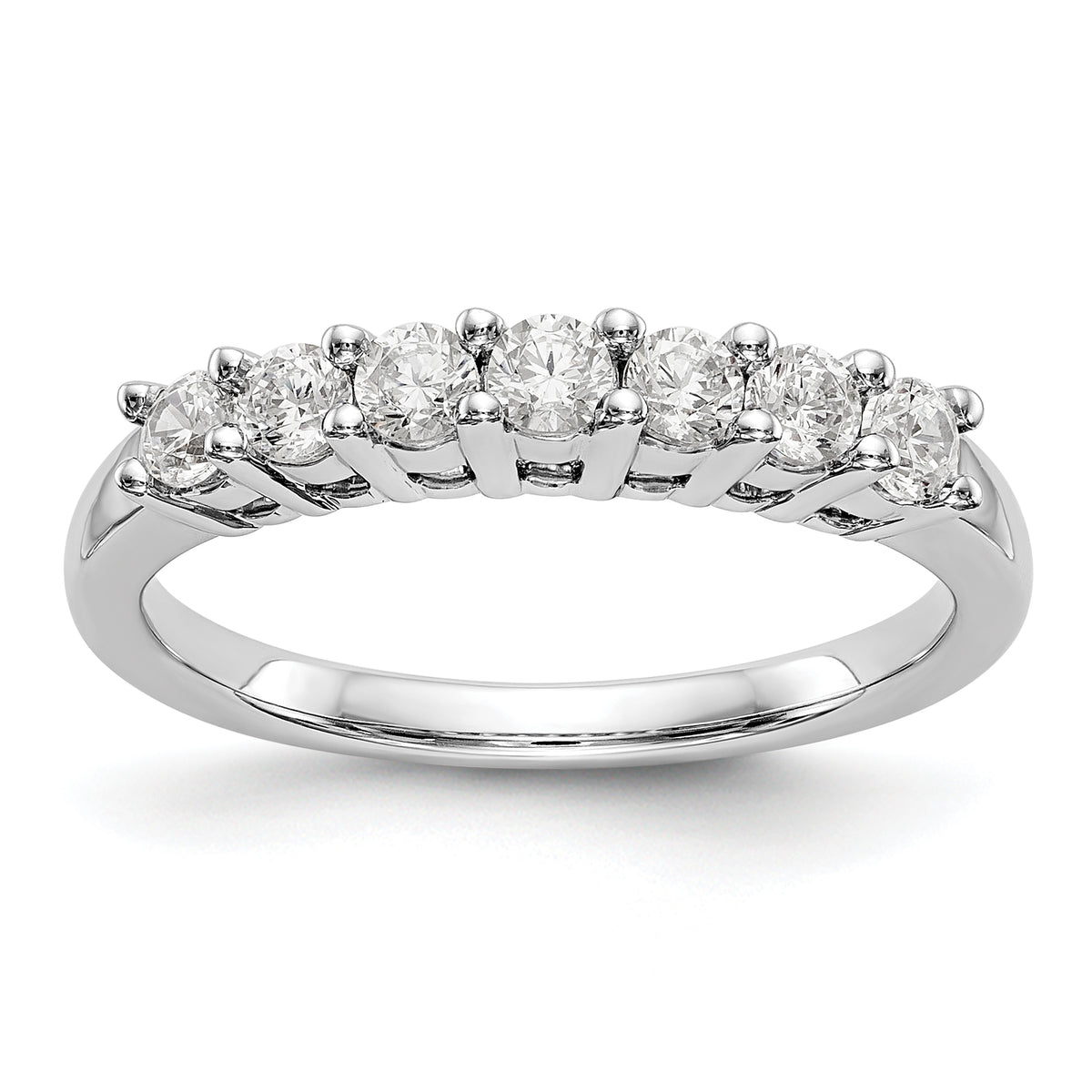 14K White Gold 7-Stone Shared Prong 1/2 carat Complete Round Diamond Band - 7