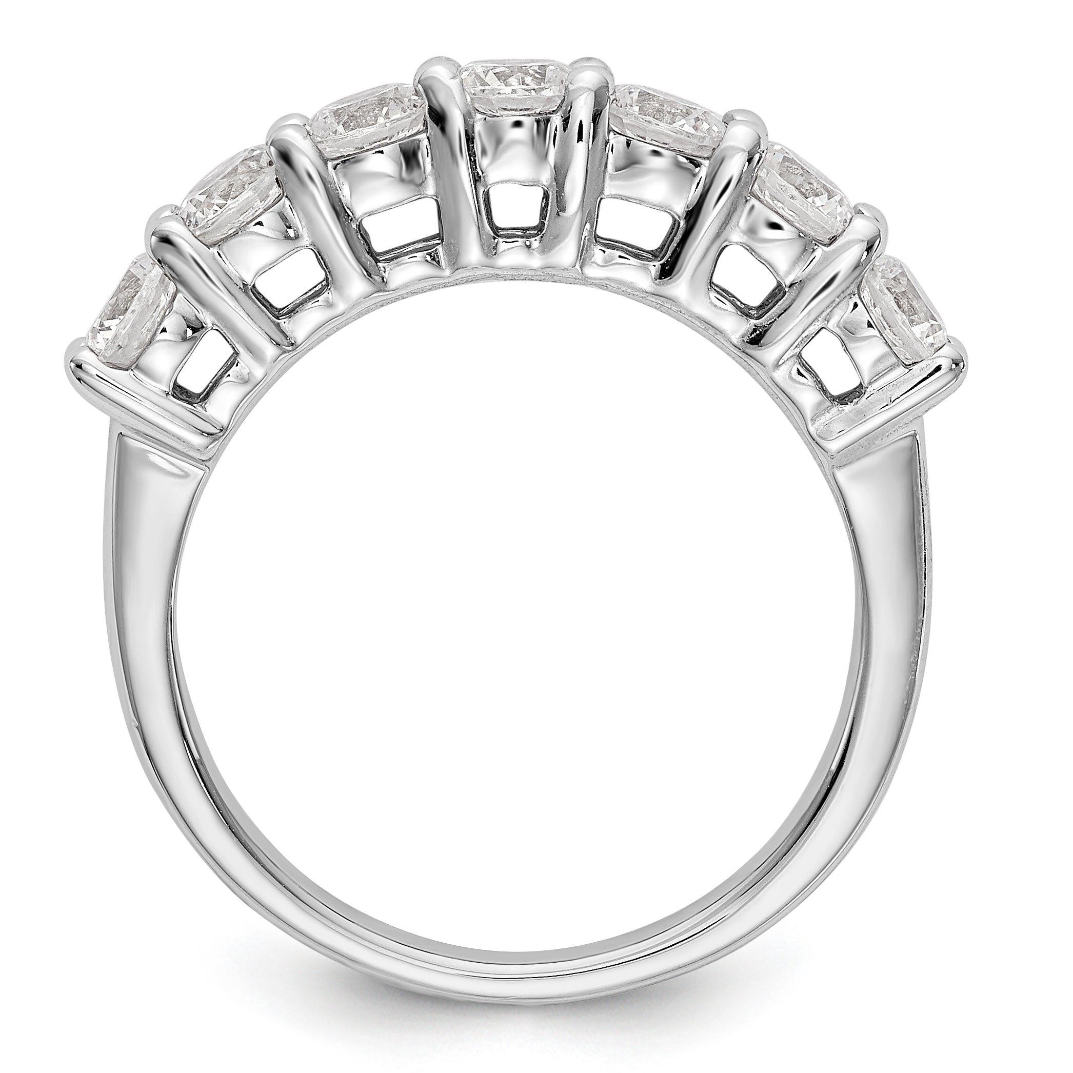 14K White Gold 7-Stone Shared Prong 3/4 carat Complete Round Diamond Band - 7