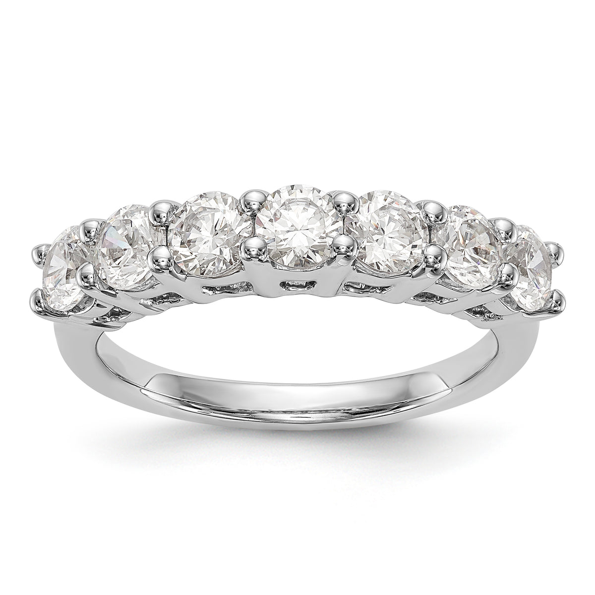 14K White Gold 7-Stone Shared Prong 3/4 carat Complete Round Diamond Band - 7