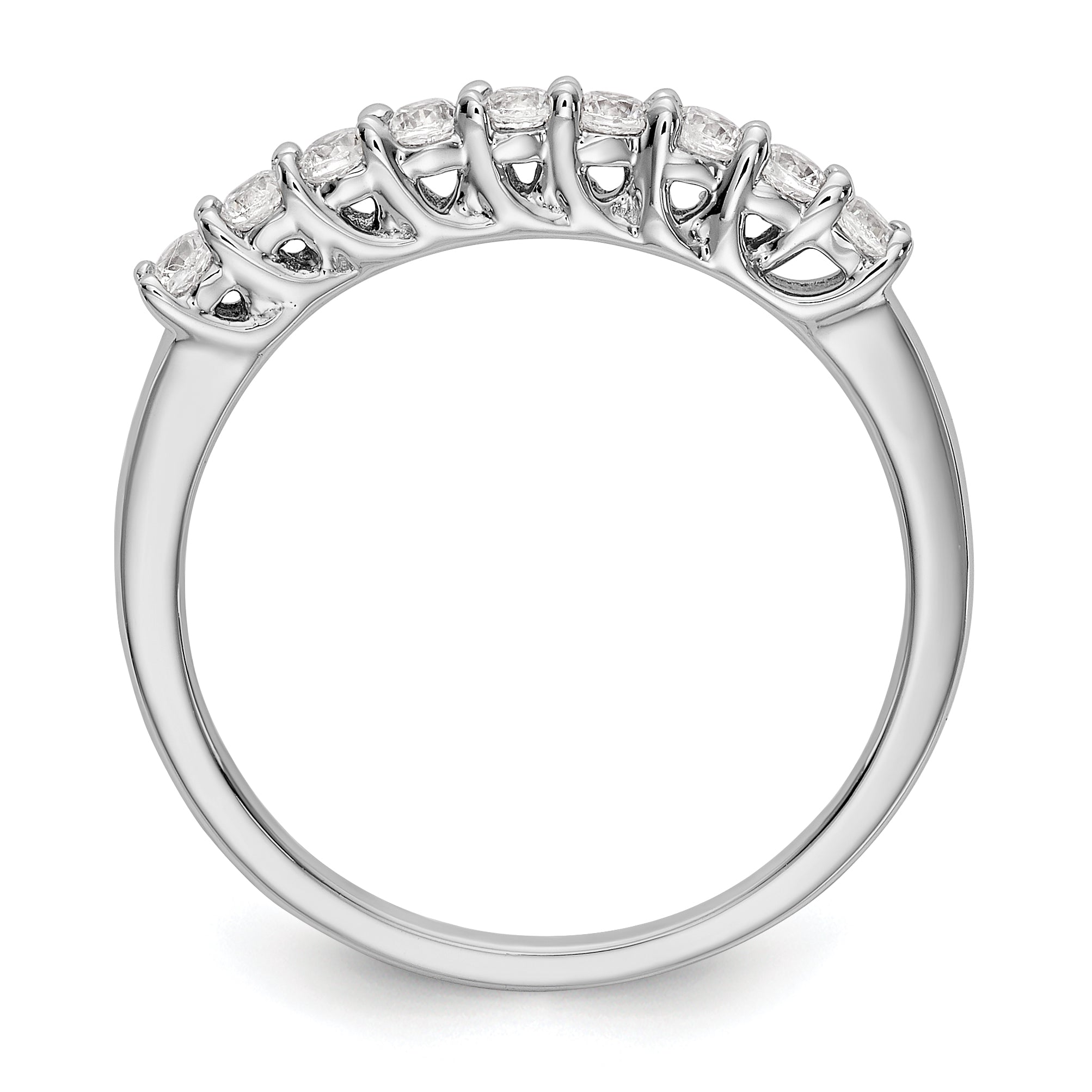 14K White Gold 9-Stone Shared Prong 1/3 carat Complete Round Diamond Band - 7