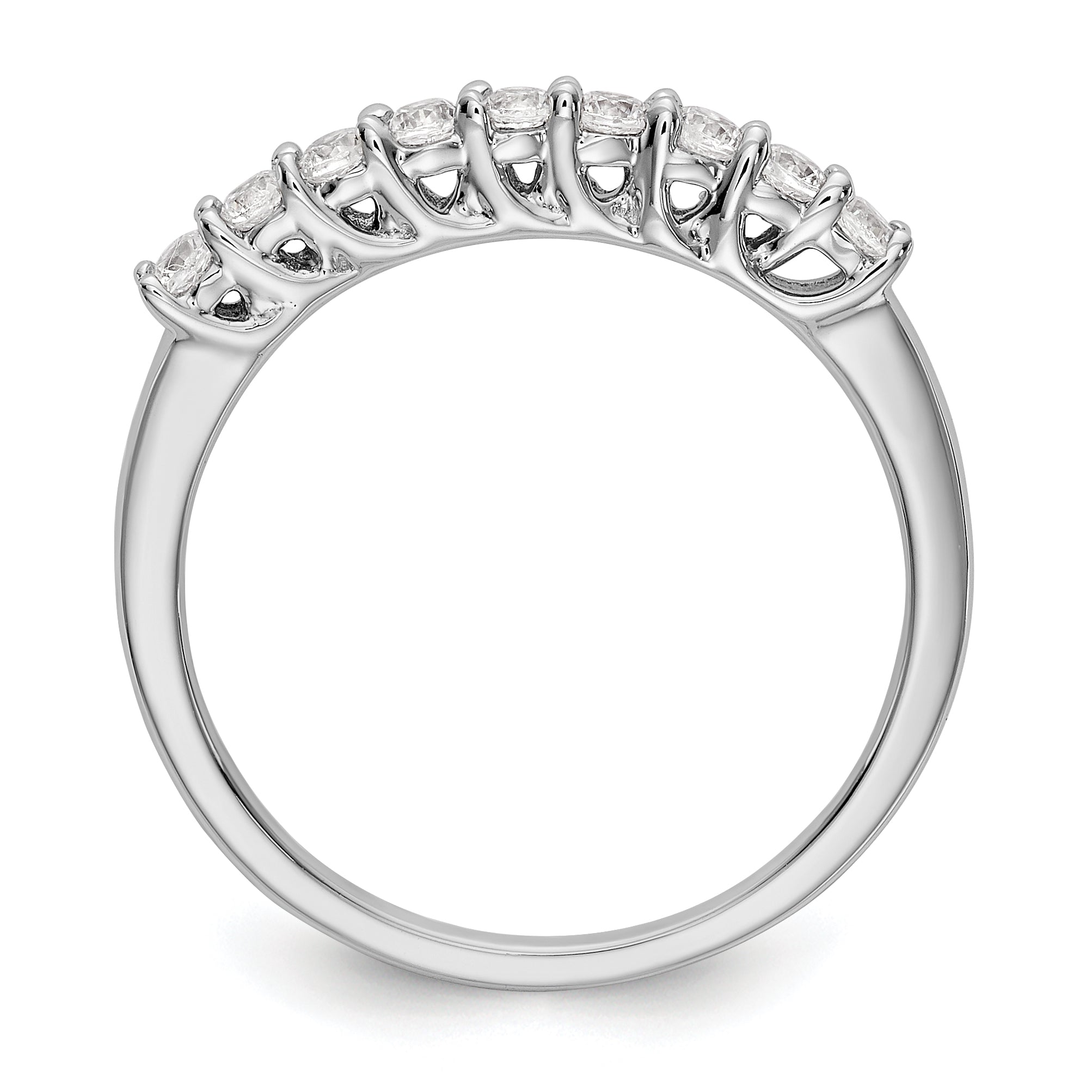 14K White Gold 9-Stone Shared Prong 1/3 carat Complete Round Diamond Band Secondary image